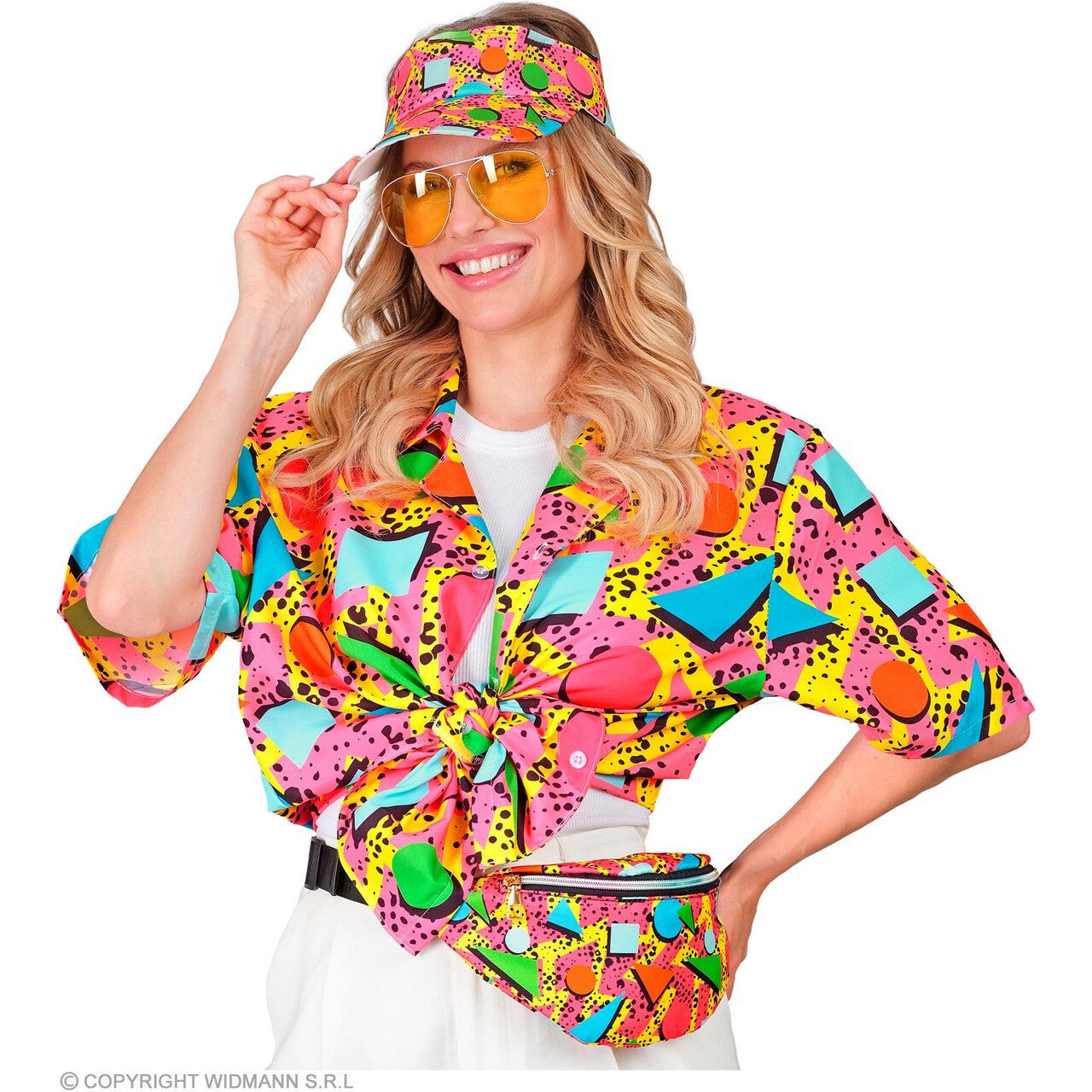 Op deze afbeelding zie je een Accessoires, van het merk Widmann. 80s Zonneklep En Heuptasje Funky Festival Multicolour