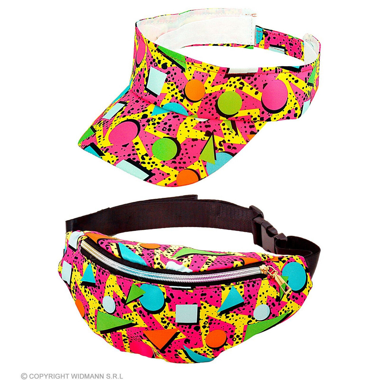 Op deze afbeelding zie je een Accessoires, van het merk Widmann. 80s Zonneklep En Heuptasje Funky Festival Multicolour