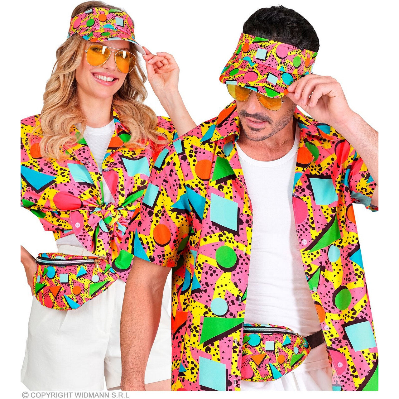 Op deze afbeelding zie je een Accessoires, van het merk Widmann. 80s Zonneklep En Heuptasje Funky Festival Multicolour