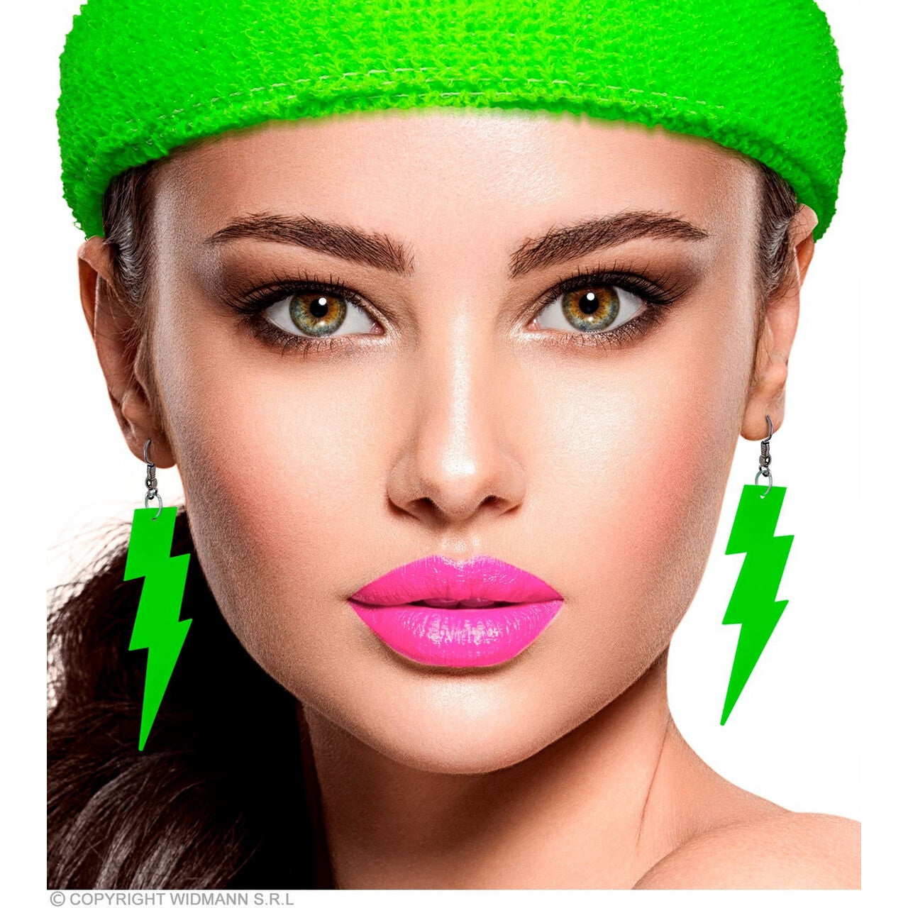 Op deze afbeelding zie je een Accessoires, van het merk Widmann. 80s Oorbellen Bliksem Neon Groen