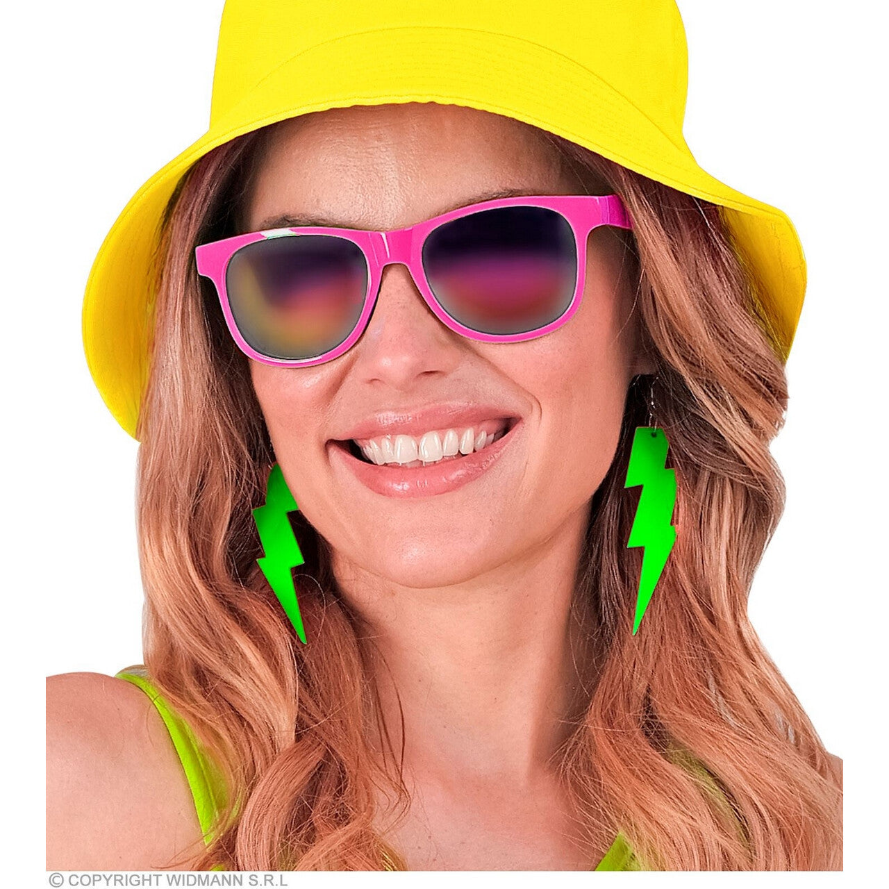 Op deze afbeelding zie je een Accessoires, van het merk Widmann. 80s Oorbellen Bliksem Neon Groen
