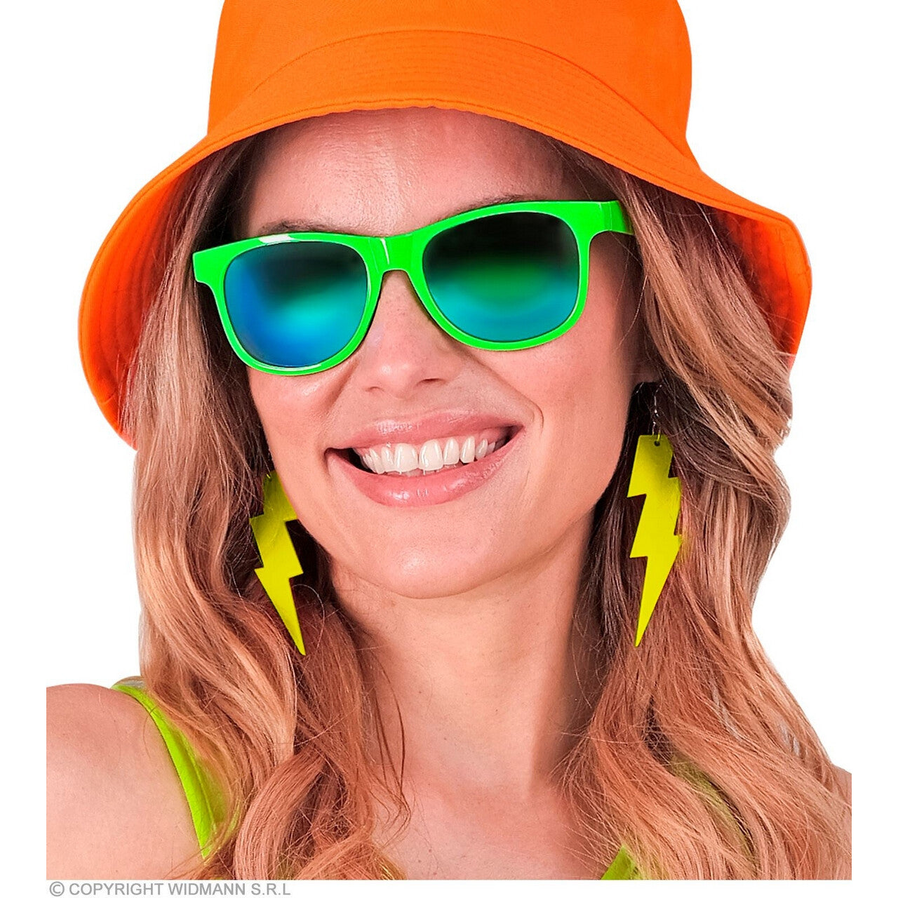 Op deze afbeelding zie je een Accessoires, van het merk Widmann. 80s Oorbellen Bliksem Neon Geel