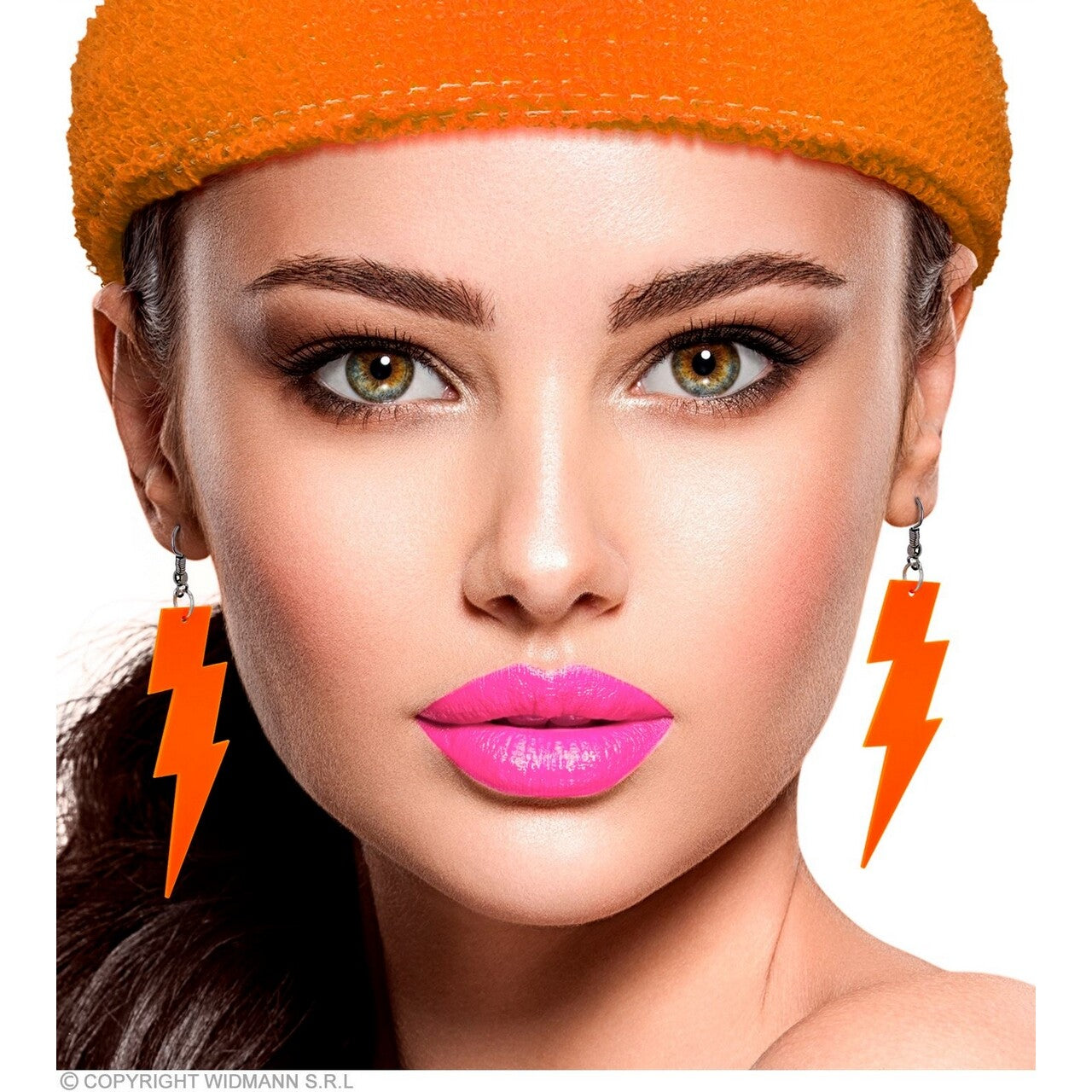 Op deze afbeelding zie je een Accessoires, van het merk Widmann. 80s Oorbellen Bliksem Neon Oranje