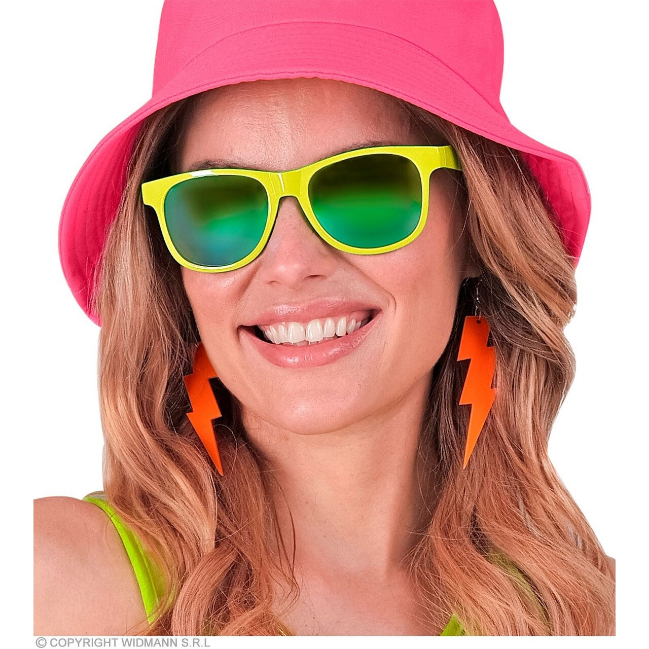 Op deze afbeelding zie je een Accessoires, van het merk Widmann. 80s Oorbellen Bliksem Neon Oranje