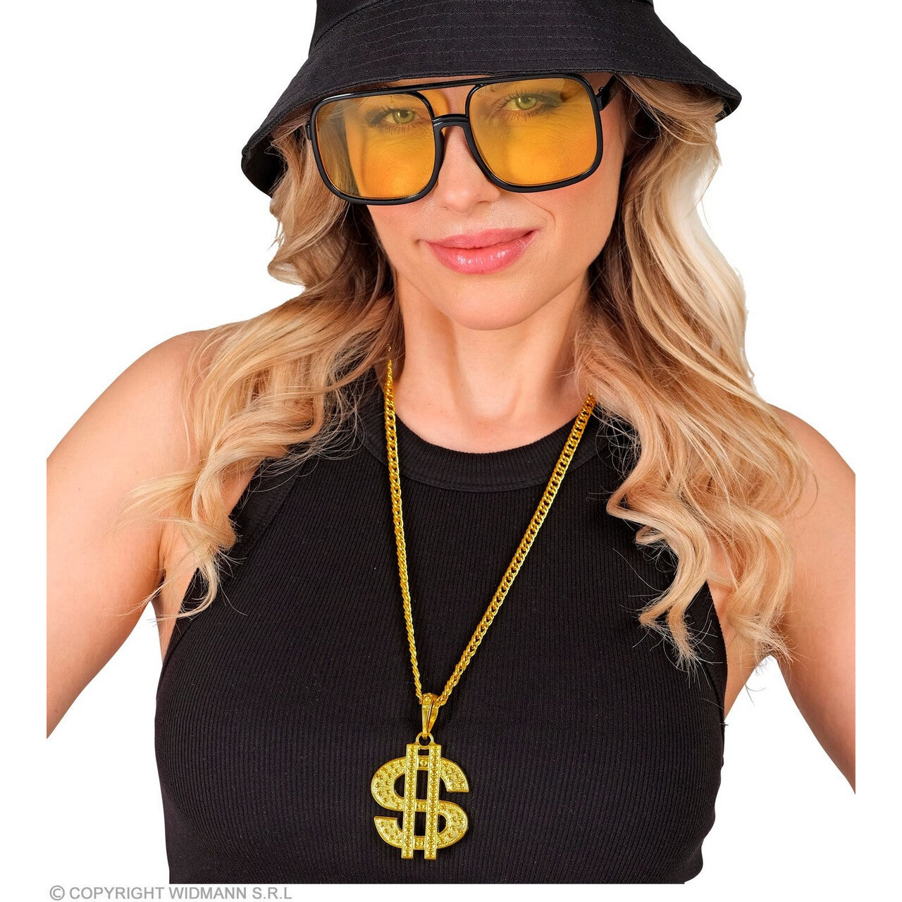 Op deze afbeelding zie je een Accessoires, van het merk Widmann. Ketting Dollarteken Goud 70 Cm