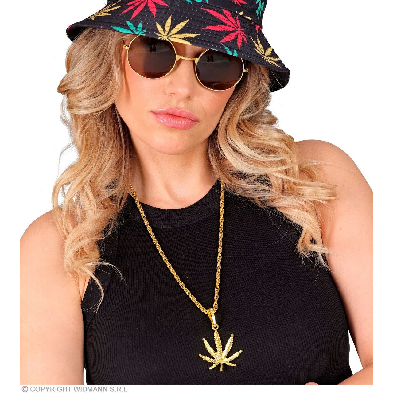 Op deze afbeelding zie je een Accessoires, van het merk Widmann. Ketting Marihuana Goud 65 Cm