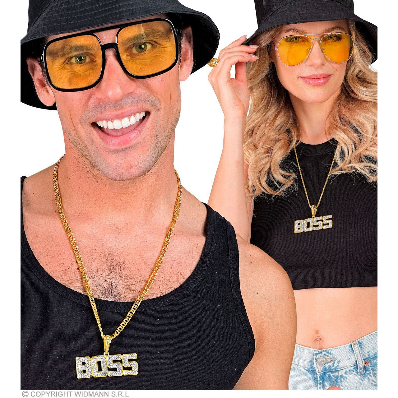 Op deze afbeelding zie je een Accessoires, van het merk Widmann. Ketting Boss Goud / Strass 65 Cm