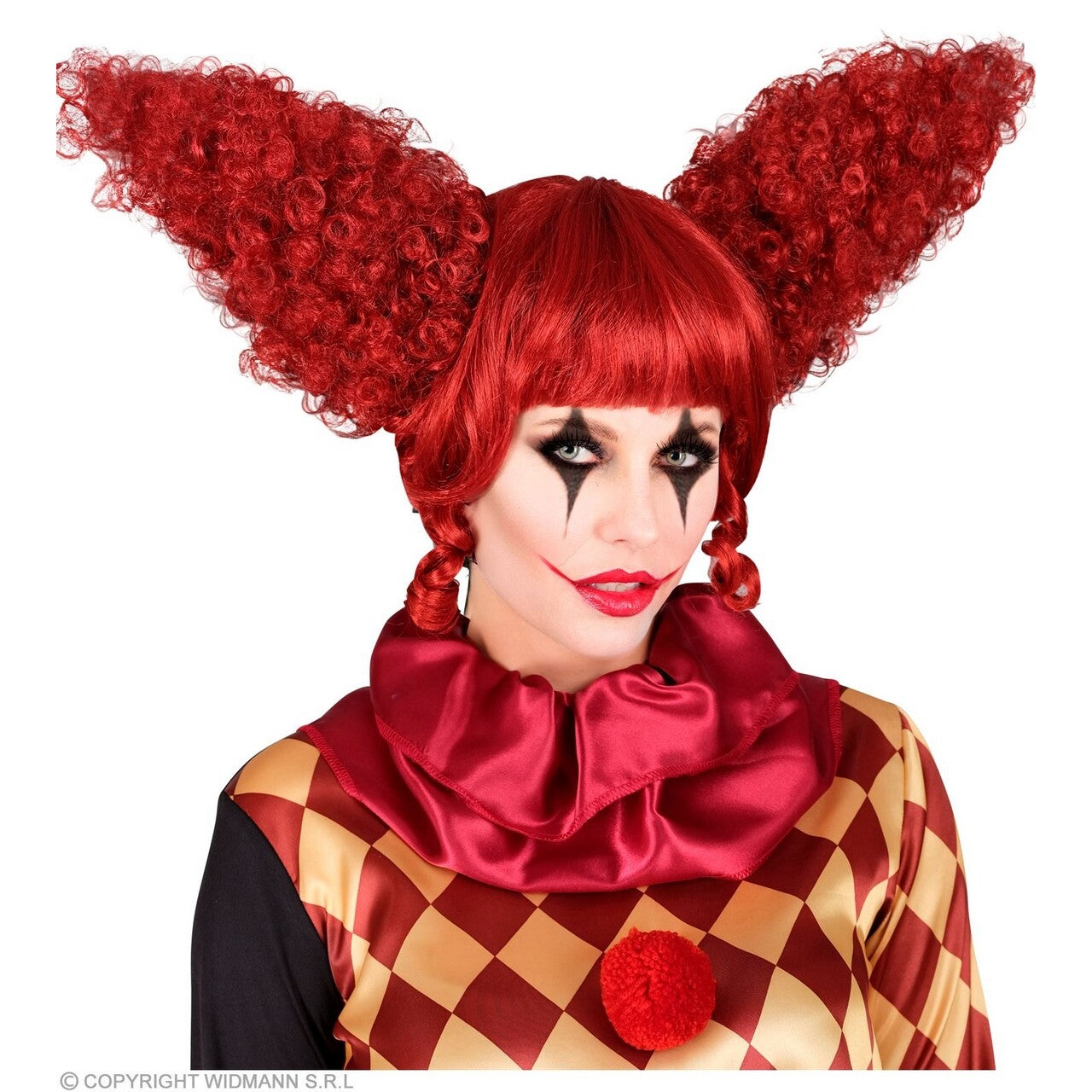 Op deze afbeelding zie je een Accessoires, van het merk Widmann. Pruik Enge Psycho Clown Rood