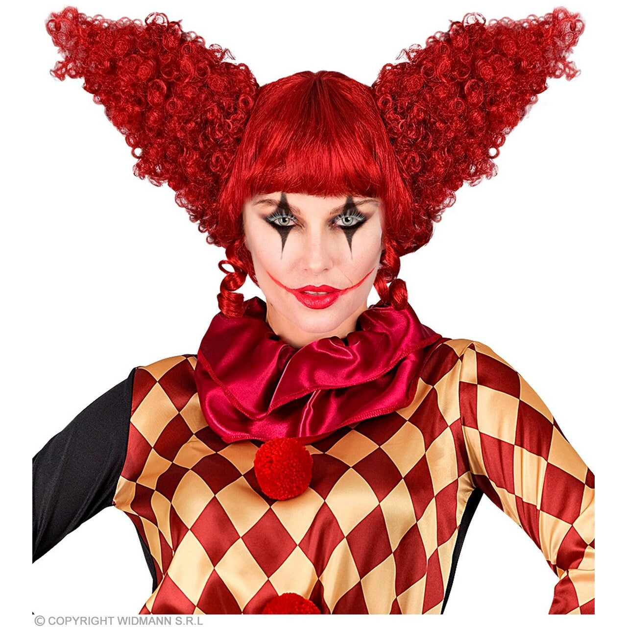Op deze afbeelding zie je een Accessoires, van het merk Widmann. Pruik Enge Psycho Clown Rood