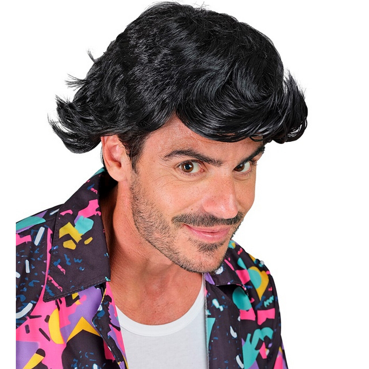 Op deze afbeelding zie je een Accessoires, van het merk Widmann. Zwarte Pruik Jaren 80 Hunk