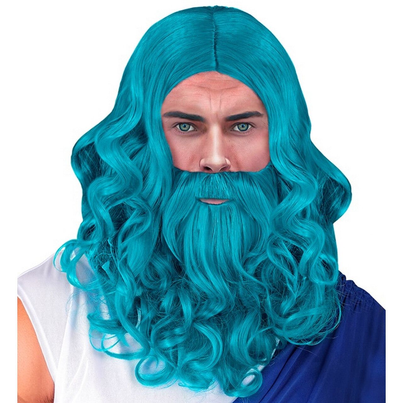 Op deze afbeelding zie je een Accessoires, van het merk Widmann. Blauwe Pruik Zee Koning Poseidon Neptunes