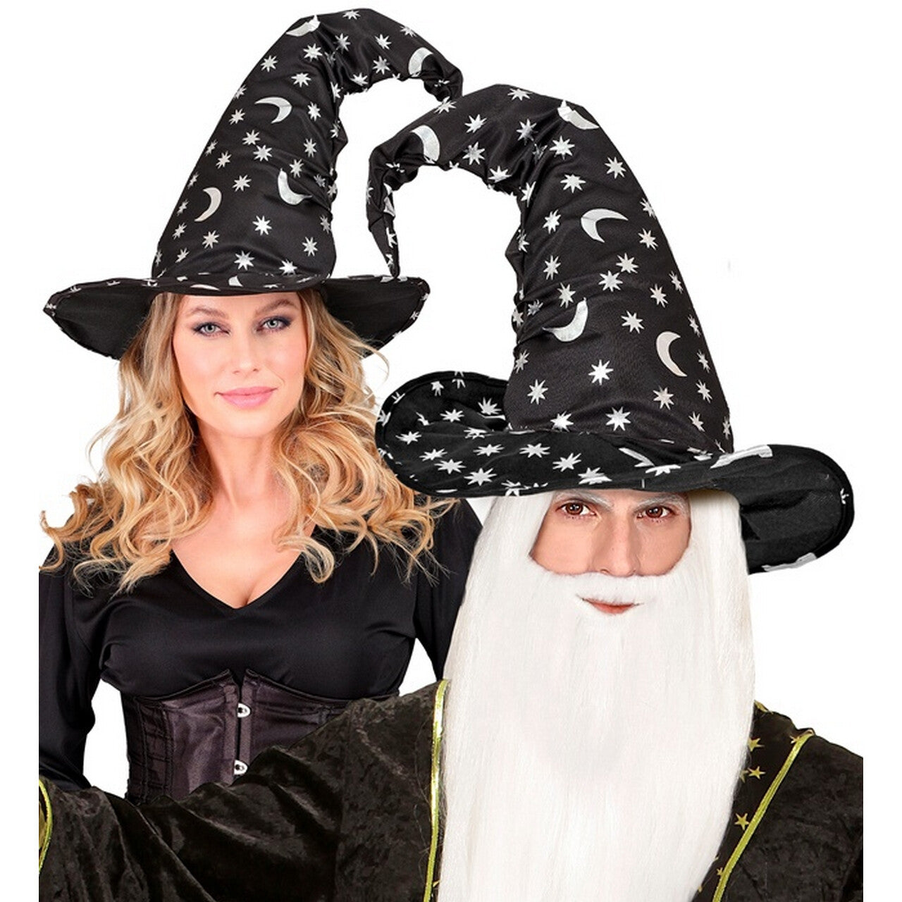 Op deze afbeelding zie je een Accessoires, van het merk Widmann. Heks Of Tovenaars Hoed Zwart Met Sterren En Maan