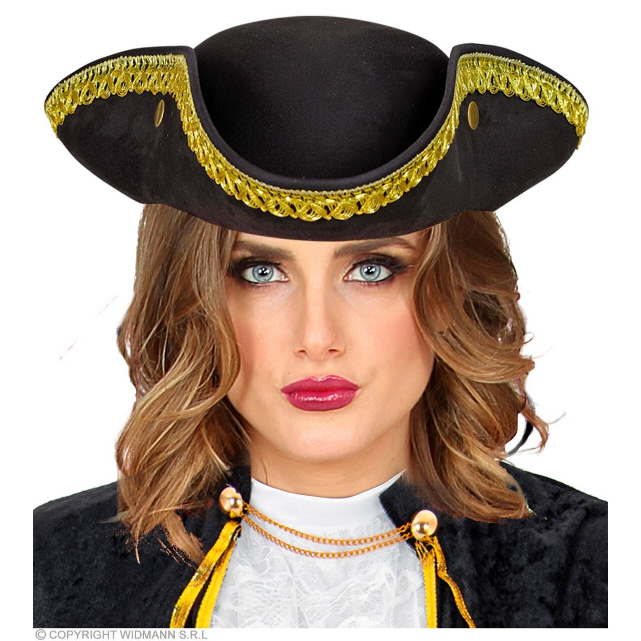 Op deze afbeelding zie je een Accessoires, van het merk Widmann. Driesteek Musketier Suedelook Zwart