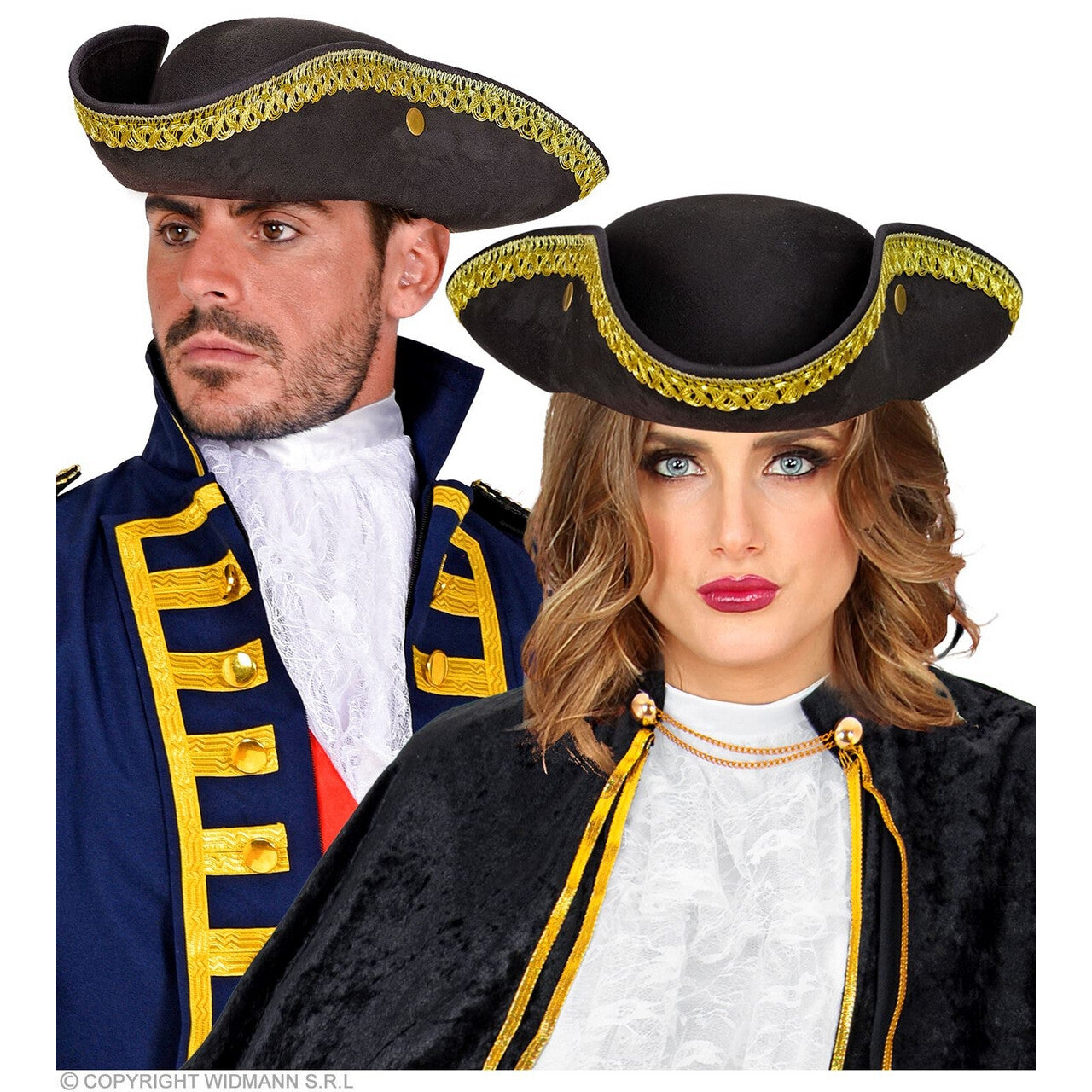 Op deze afbeelding zie je een Accessoires, van het merk Widmann. Driesteek Musketier Suedelook Zwart