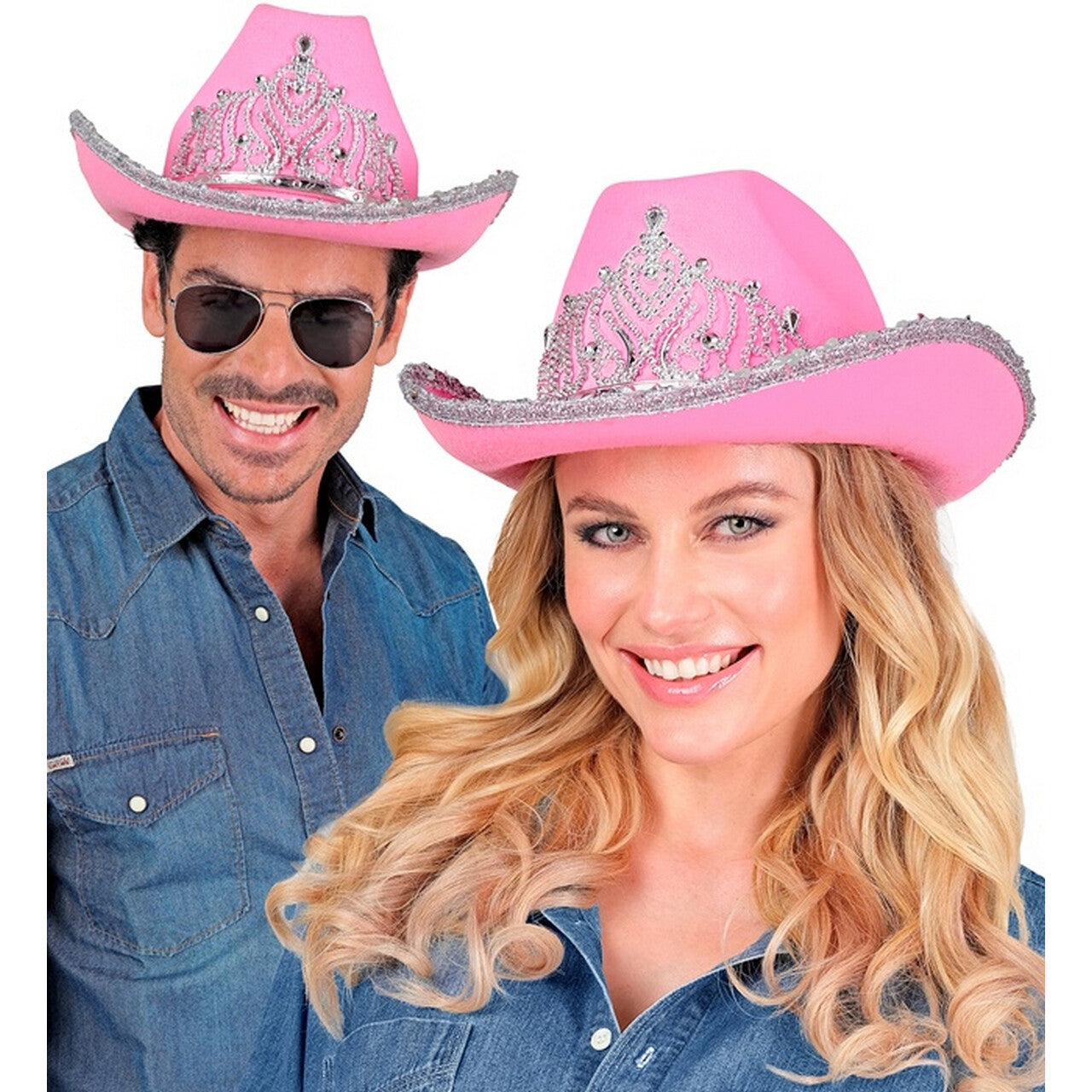 Op deze afbeelding zie je een Accessoires, van het merk Widmann. Glam Cowboy Hoed Roze Met Zilver