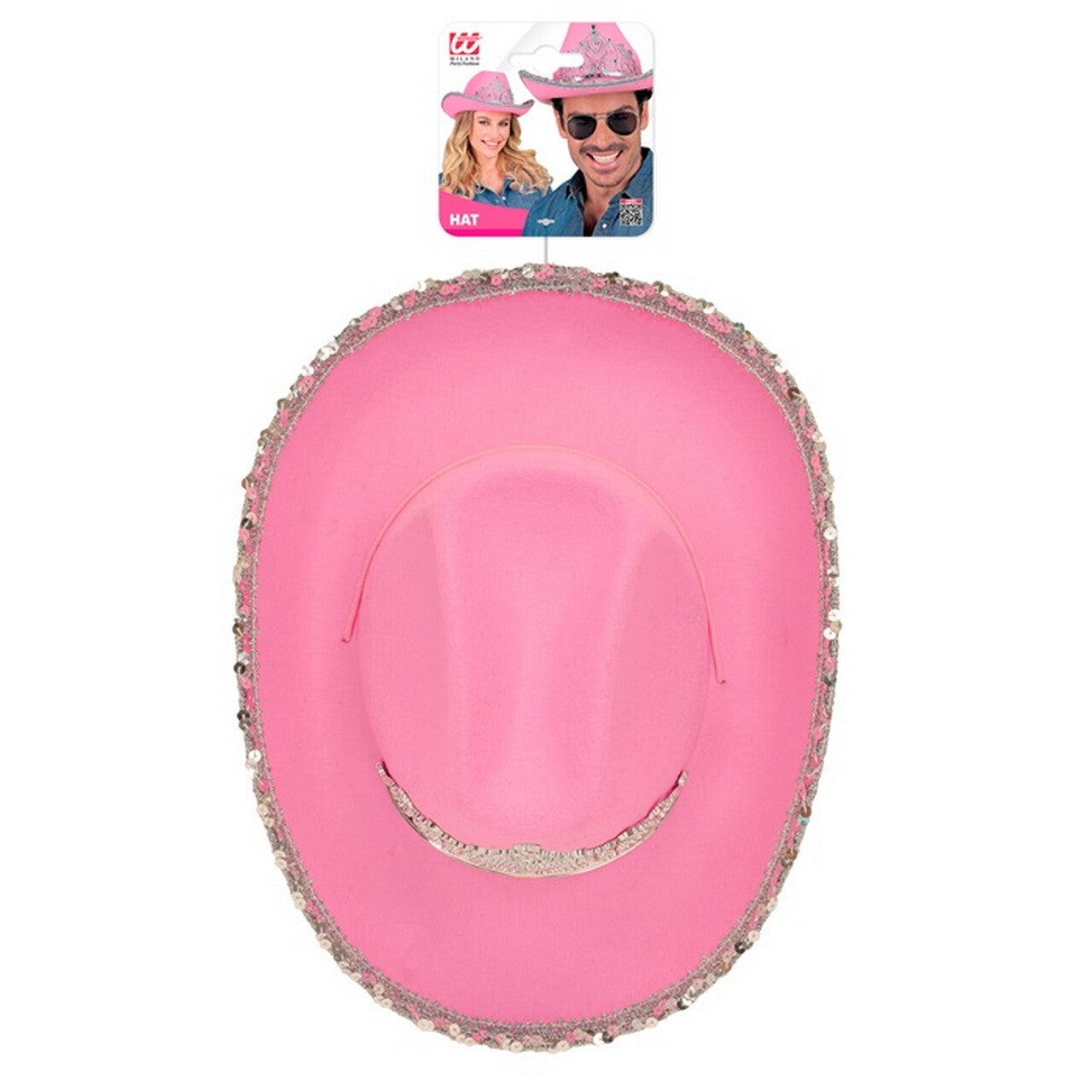 Op deze afbeelding zie je een Accessoires, van het merk Widmann. Glam Cowboy Hoed Roze Met Zilver