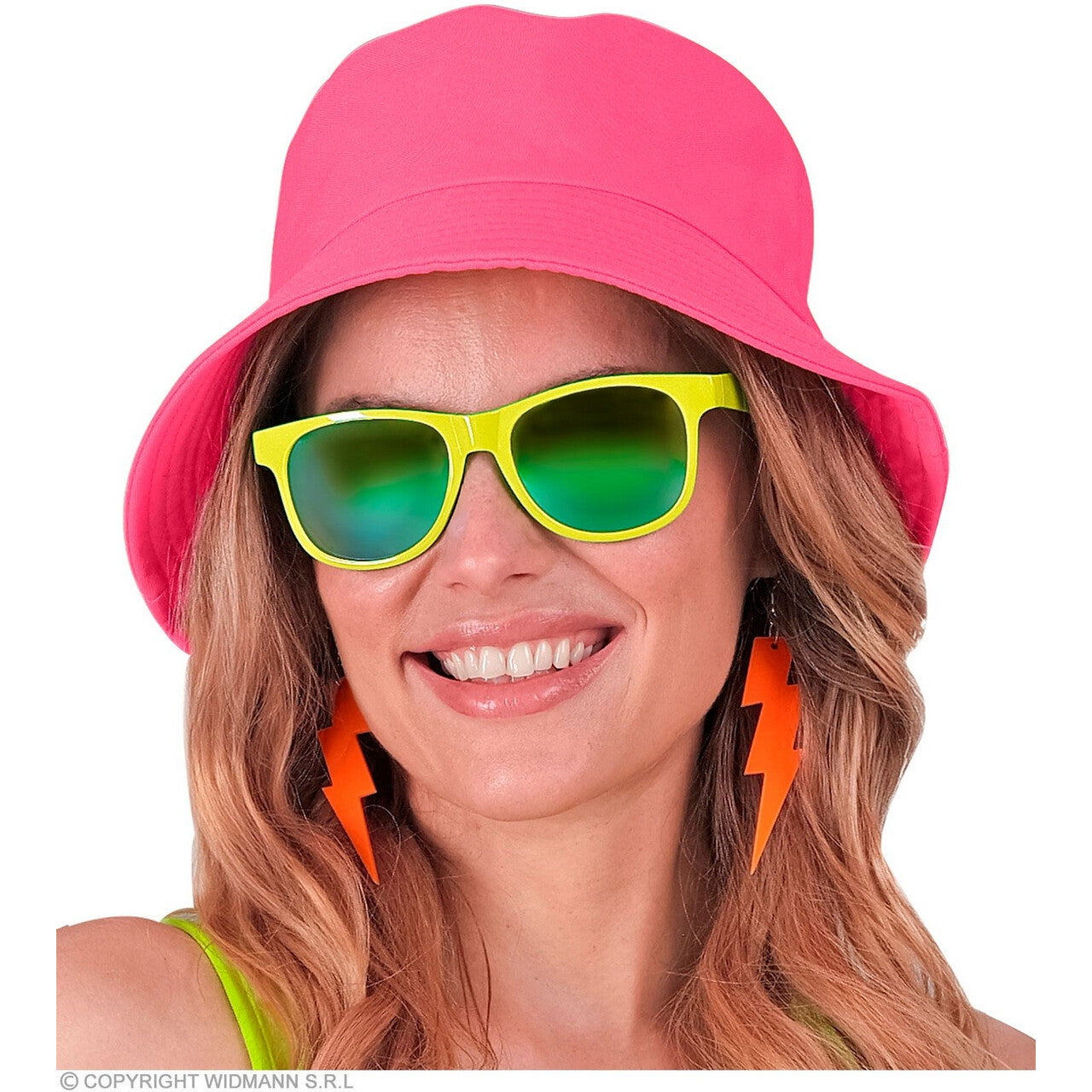 Op deze afbeelding zie je een Accessoires, van het merk Widmann. Bucket Hat Neon Roze Pop Festival