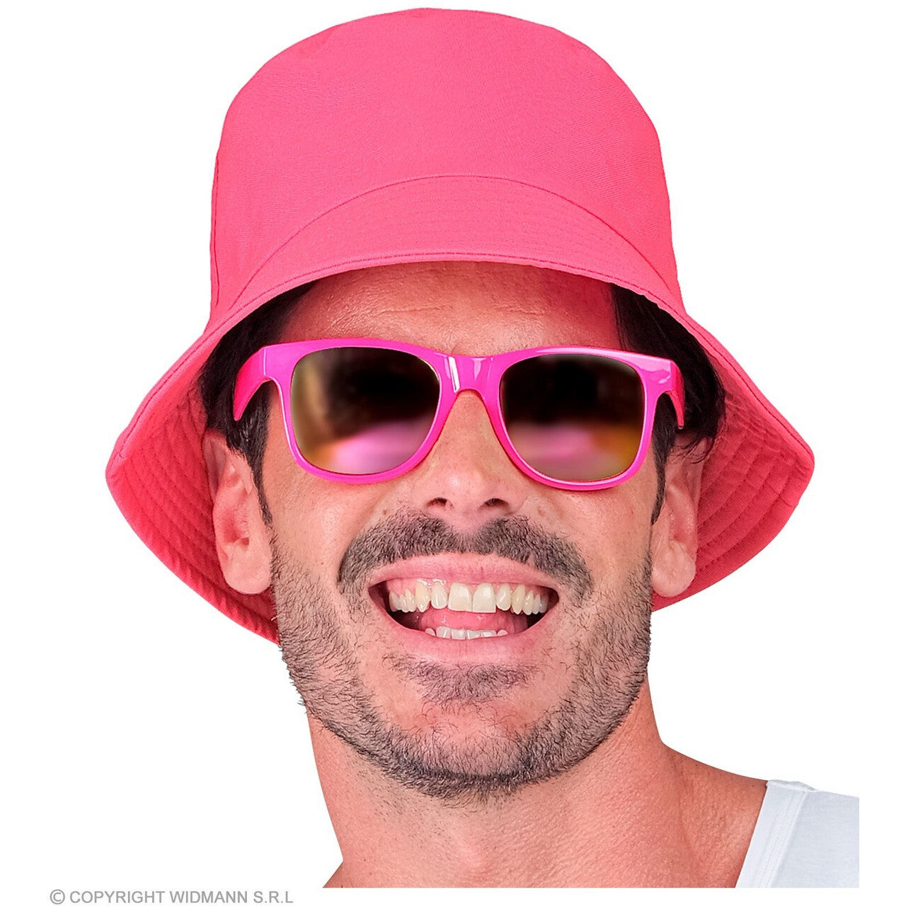 Op deze afbeelding zie je een Accessoires, van het merk Widmann. Bucket Hat Neon Roze Pop Festival