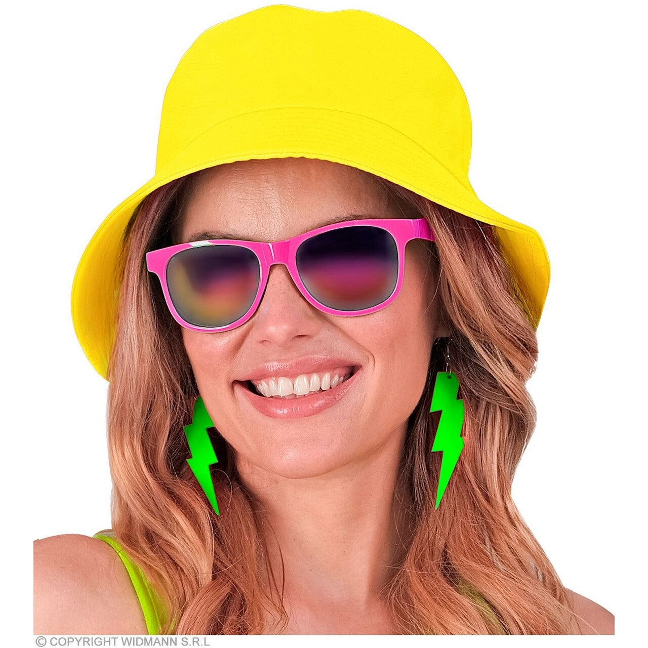 Op deze afbeelding zie je een Accessoires, van het merk Widmann. Bucket Hat Neon Geel Pop Festival