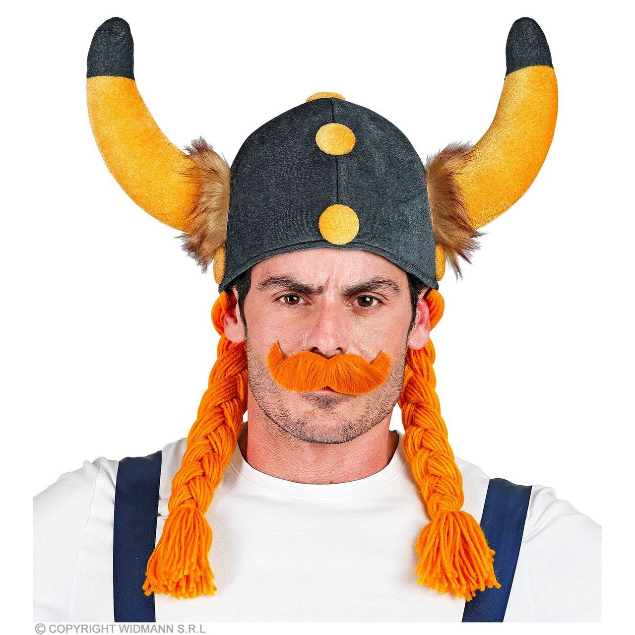 Op deze afbeelding zie je een Accessoires, van het merk Widmann. Viking Helm Met Oranje Vlechten