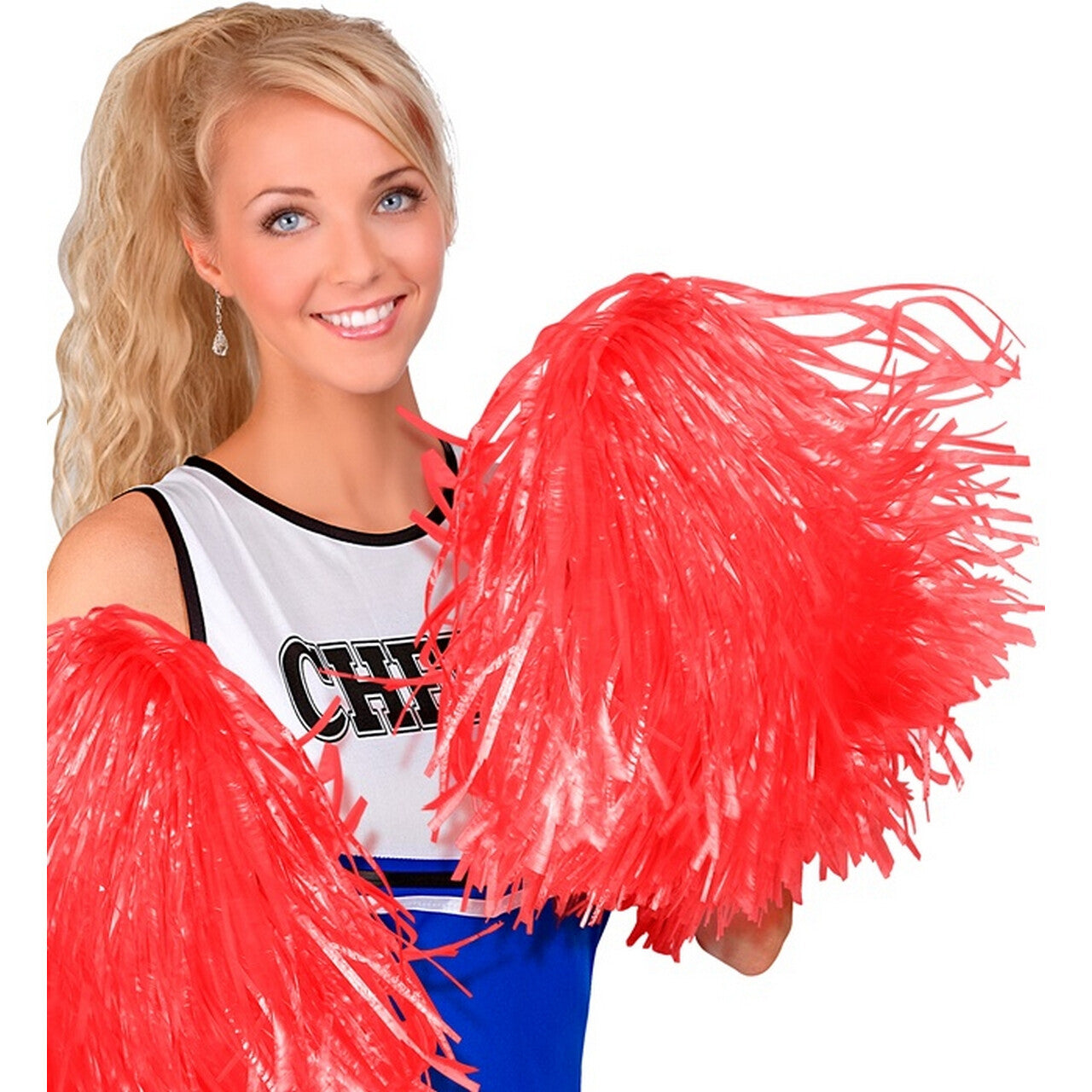 Op deze afbeelding zie je een Accessoires, van het merk Widmann. Cheerleader Pom Pom Rood 1 Stuk