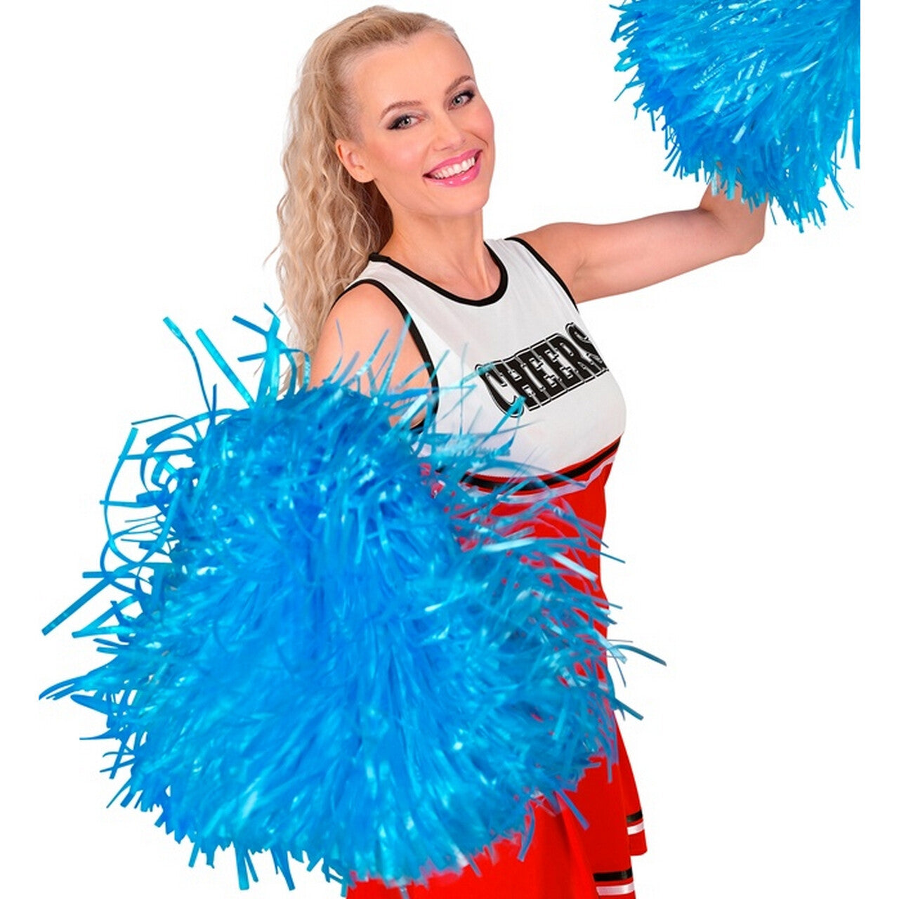 Op deze afbeelding zie je een Accessoires, van het merk Widmann. Cheerleader Pom Pom Blauw 1 Stuk