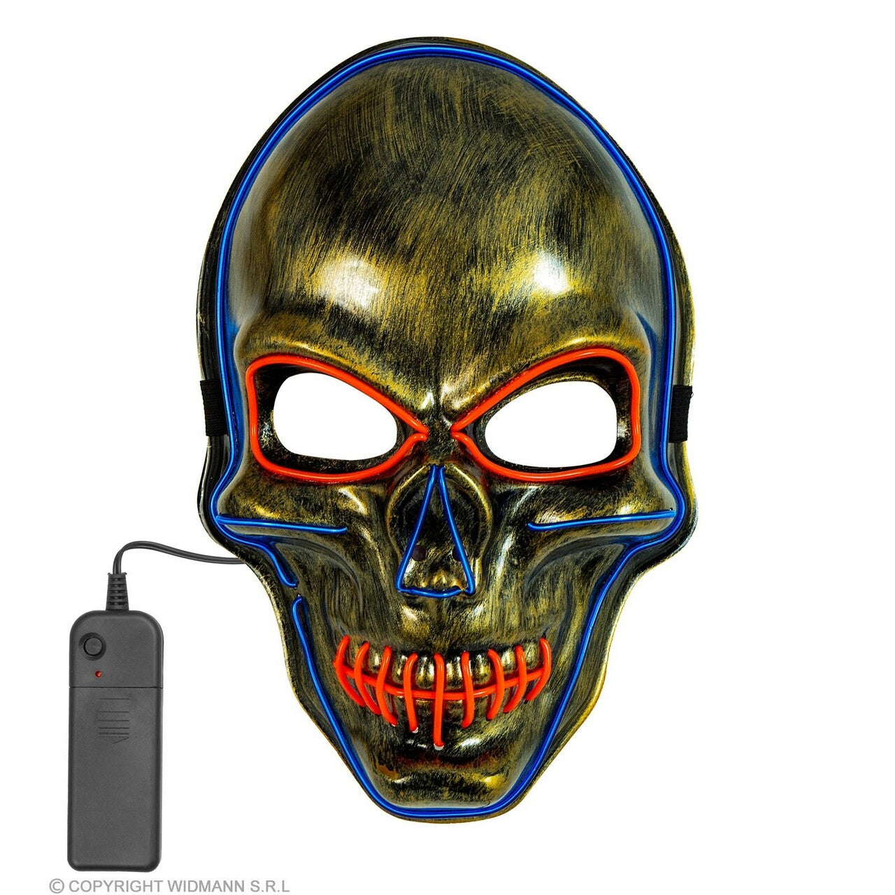 Op deze afbeelding zie je een Accessoires, van het merk Widmann. Schedel Masker Goud Met Gekleurd Licht