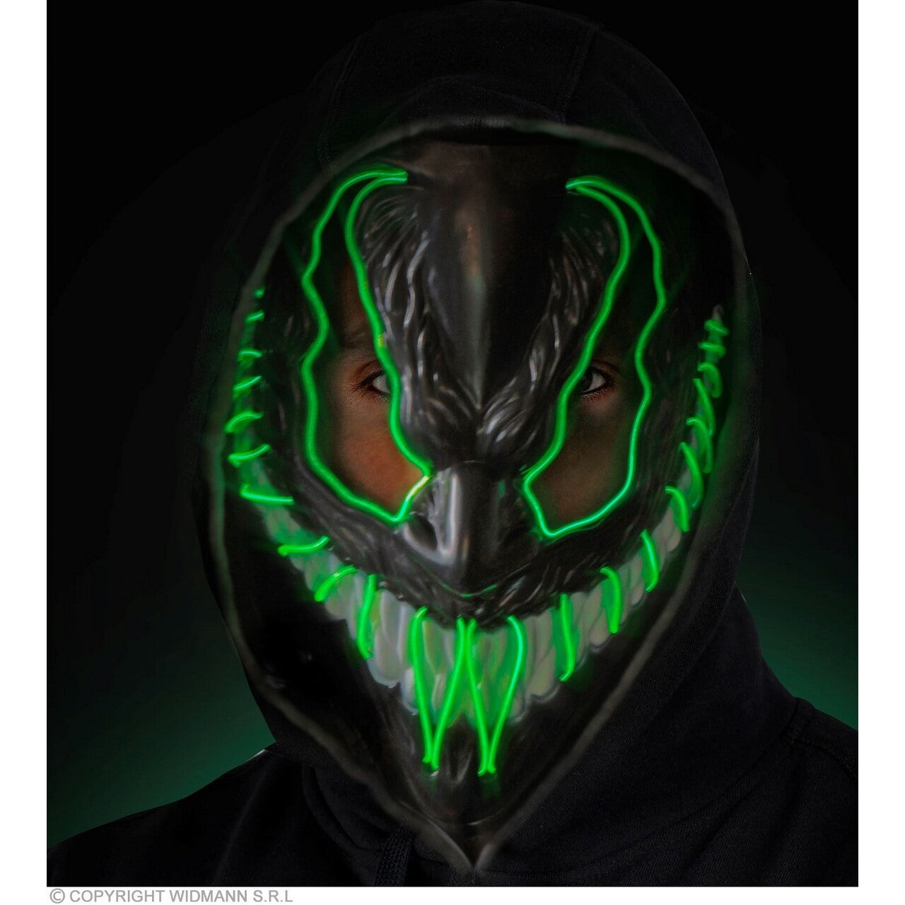 Op deze afbeelding zie je een Accessoires, van het merk Widmann. Masker Venom Monster Met Groen Licht
