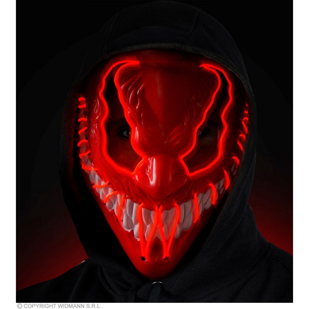 Op deze afbeelding zie je een Accessoires, van het merk Widmann. Masker Venom Monster Met Rood Licht