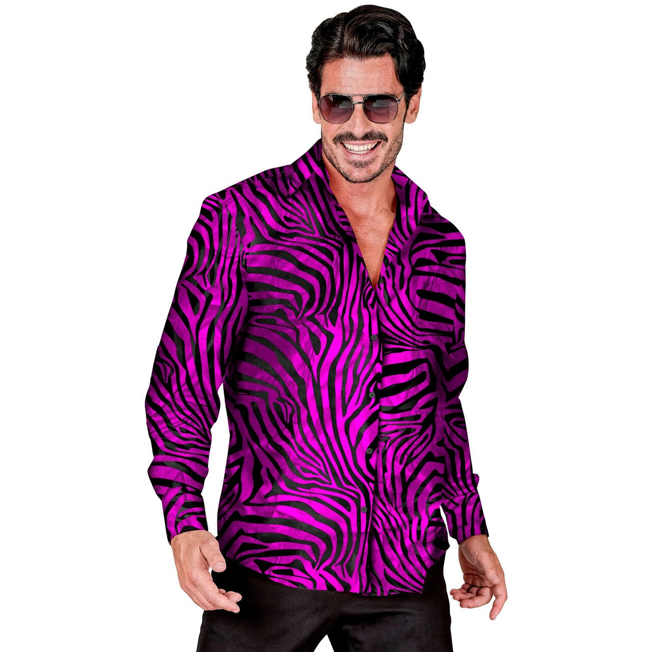 Op deze afbeelding zie je een Kostuums, van het merk Widmann. Pimp Daddy Zebra Roze Overhemd Man