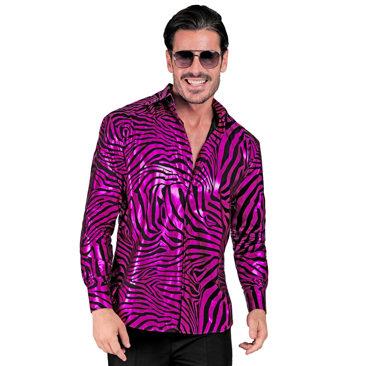 Op deze afbeelding zie je een Kostuums, van het merk Widmann. Pimp Daddy Zebra Roze Overhemd Man