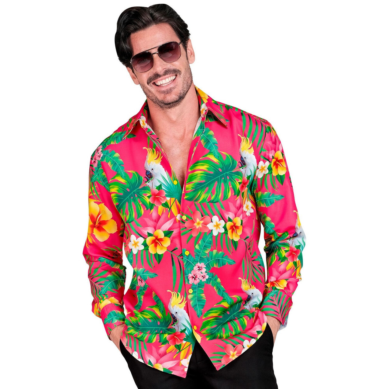 Op deze afbeelding zie je een Kostuums, van het merk Widmann. Tropical Beach Overhemd Roze Man