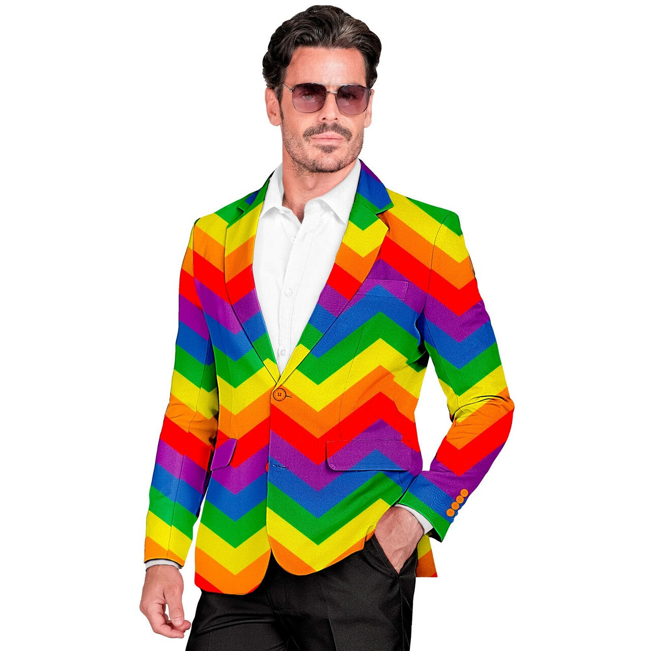 Op deze afbeelding zie je een Kostuums, van het merk Widmann. Festival Proud Stripes Colbert Man