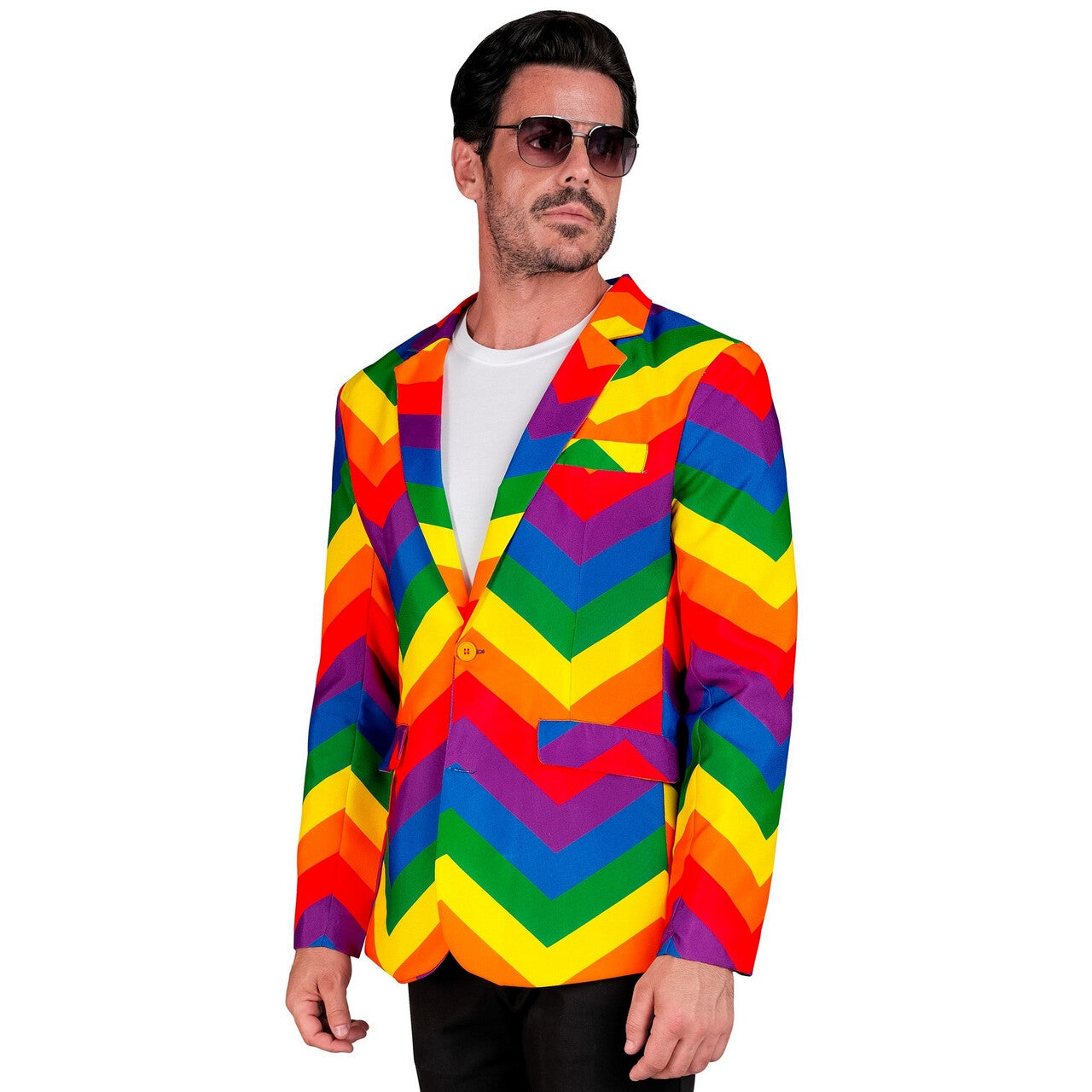 Op deze afbeelding zie je een Kostuums, van het merk Widmann. Festival Proud Stripes Colbert Man