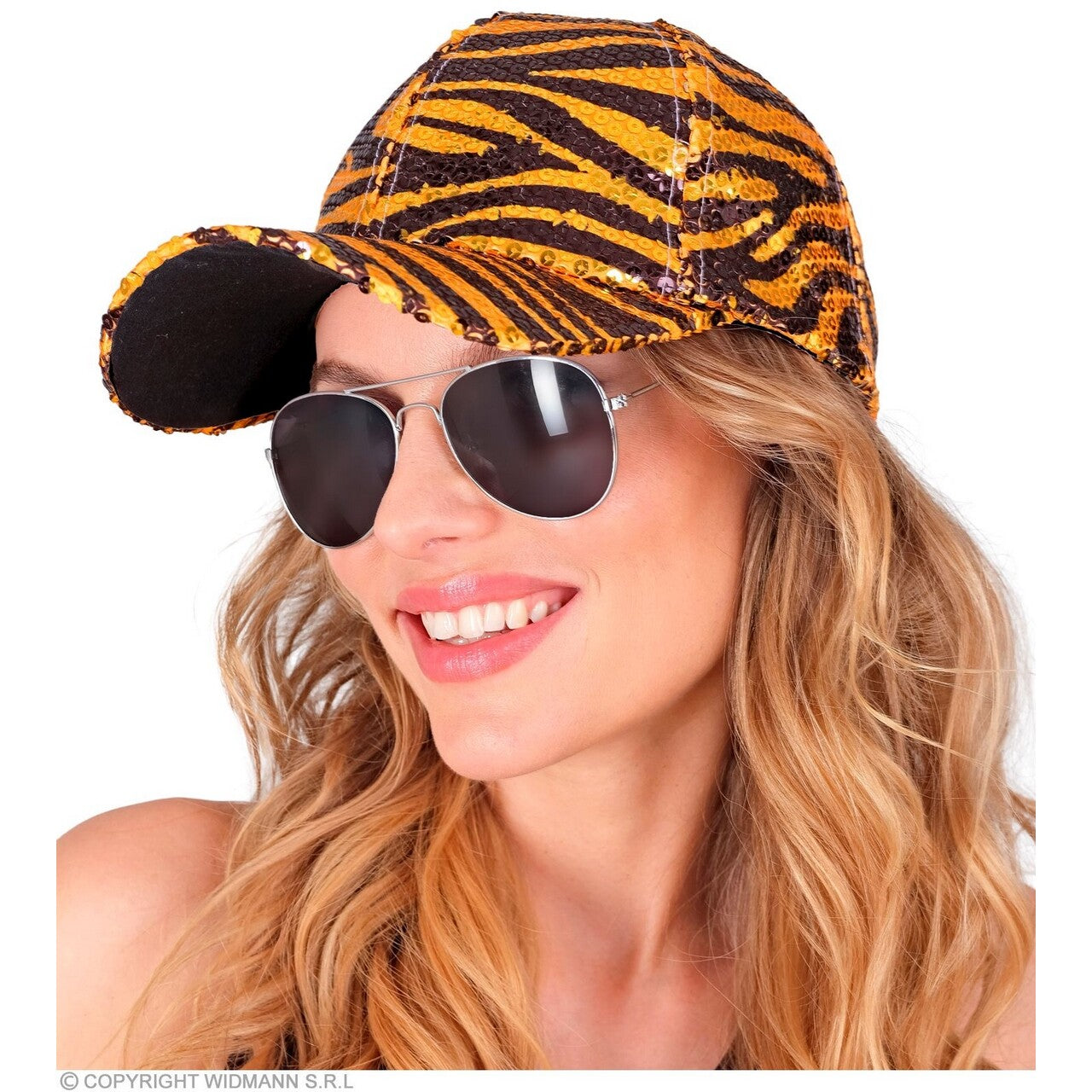 Op deze afbeelding zie je een Accessoires, van het merk Widmann. Pailletten Pet Wilde Tijger