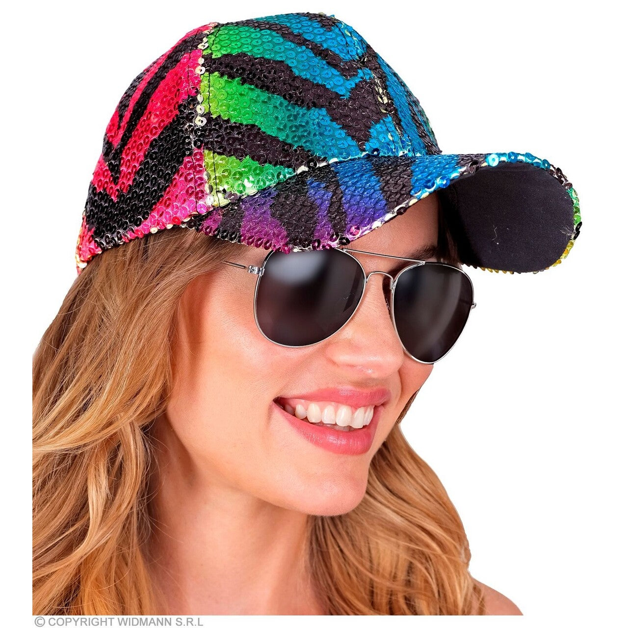 Op deze afbeelding zie je een Accessoires, van het merk Widmann. Pailletten Pet Regenboog Tijger