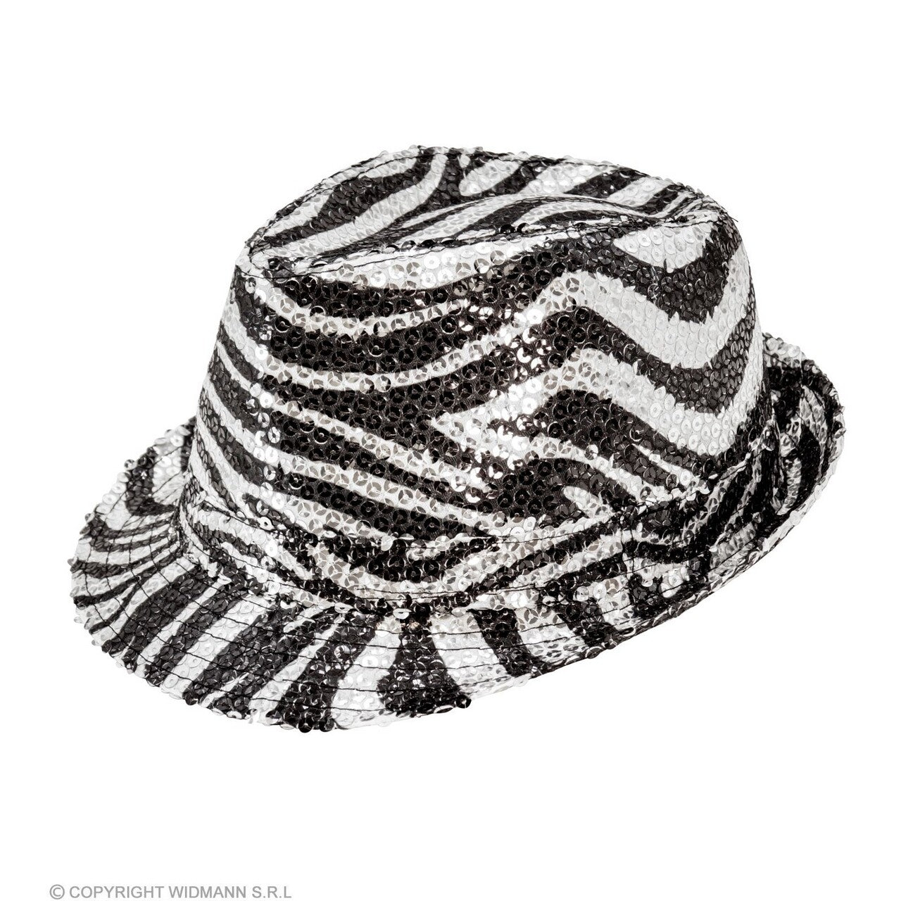 Op deze afbeelding zie je een Accessoires, van het merk Widmann. Pailletten Gangster Hoed Zebra