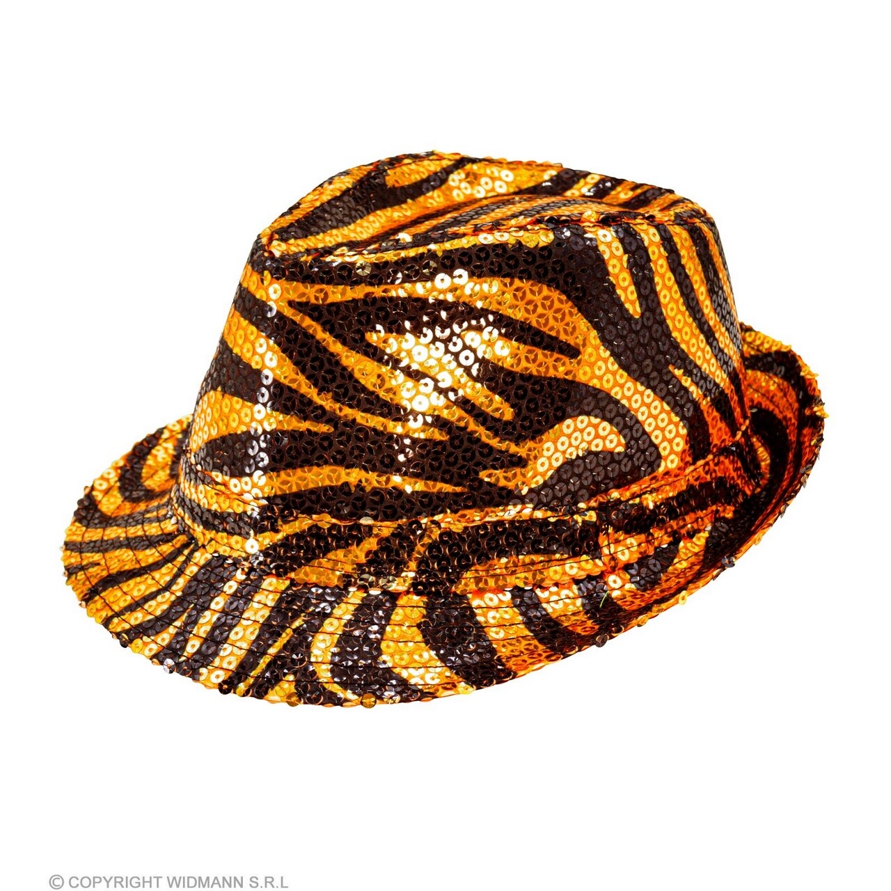 Op deze afbeelding zie je een Accessoires, van het merk Widmann. Pailletten Gangster Hoed Tijgerprint