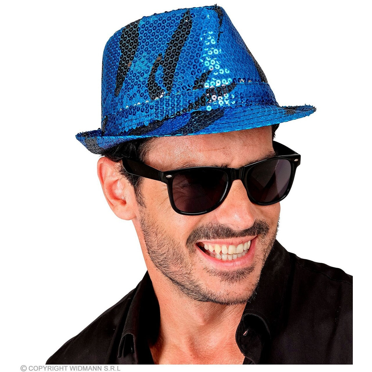 Op deze afbeelding zie je een Accessoires, van het merk Widmann. Pailletten Gangster Hoed Blauwe Oceaan Blauw