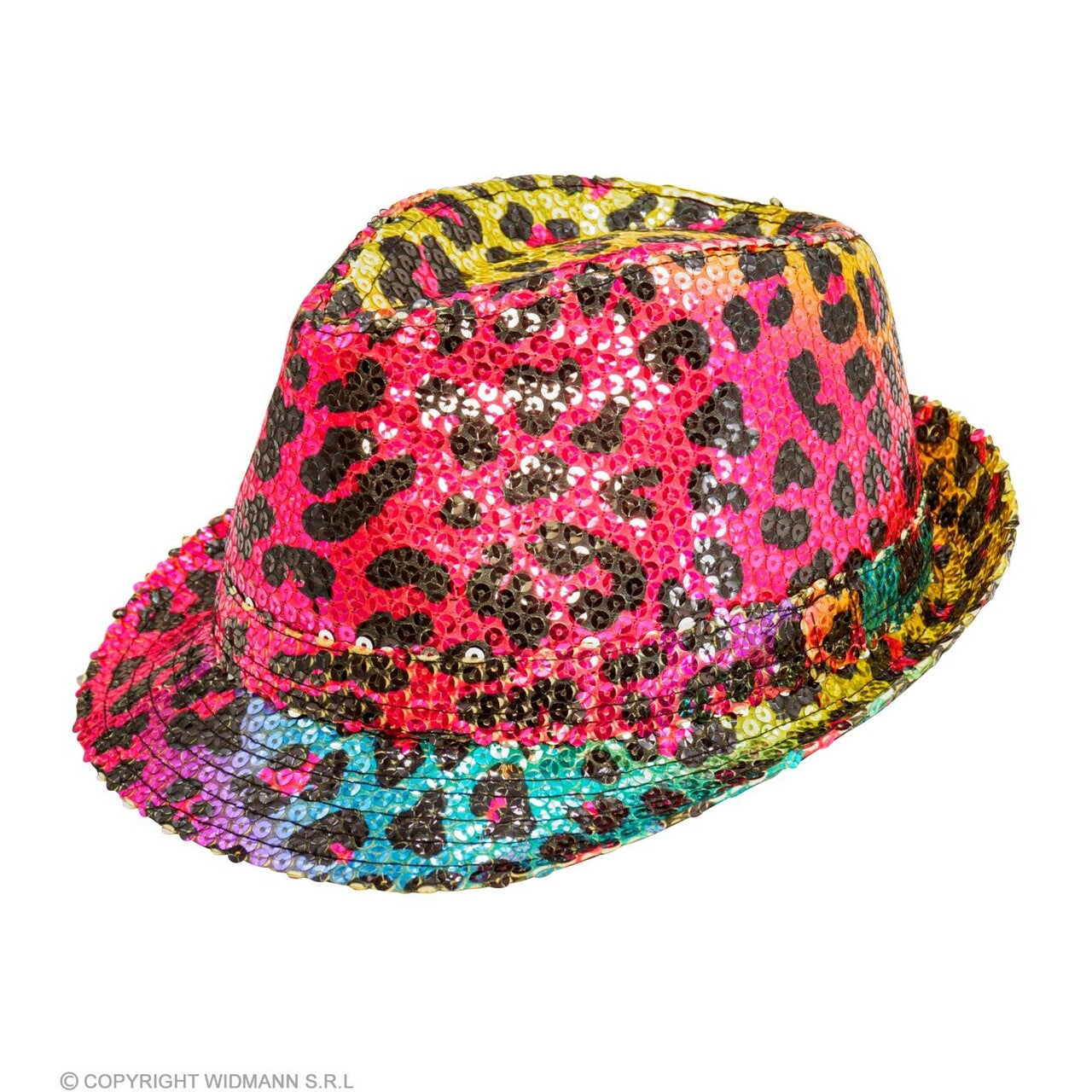 Op deze afbeelding zie je een Accessoires, van het merk Widmann. Foute Pailletten Gangster Hoed Luipaard