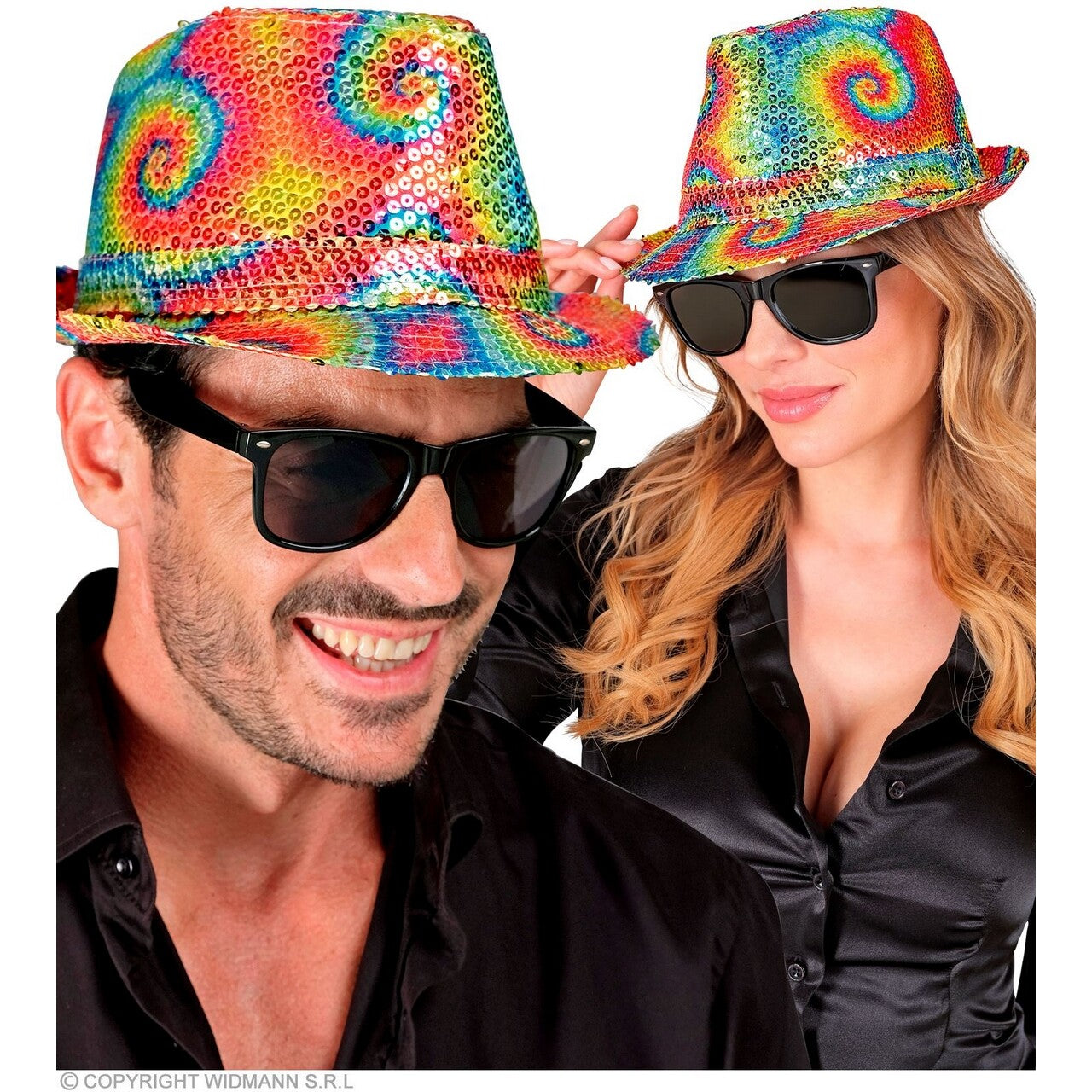Op deze afbeelding zie je een Accessoires, van het merk Widmann. Pailletten Gangster Hoed Tie Dye