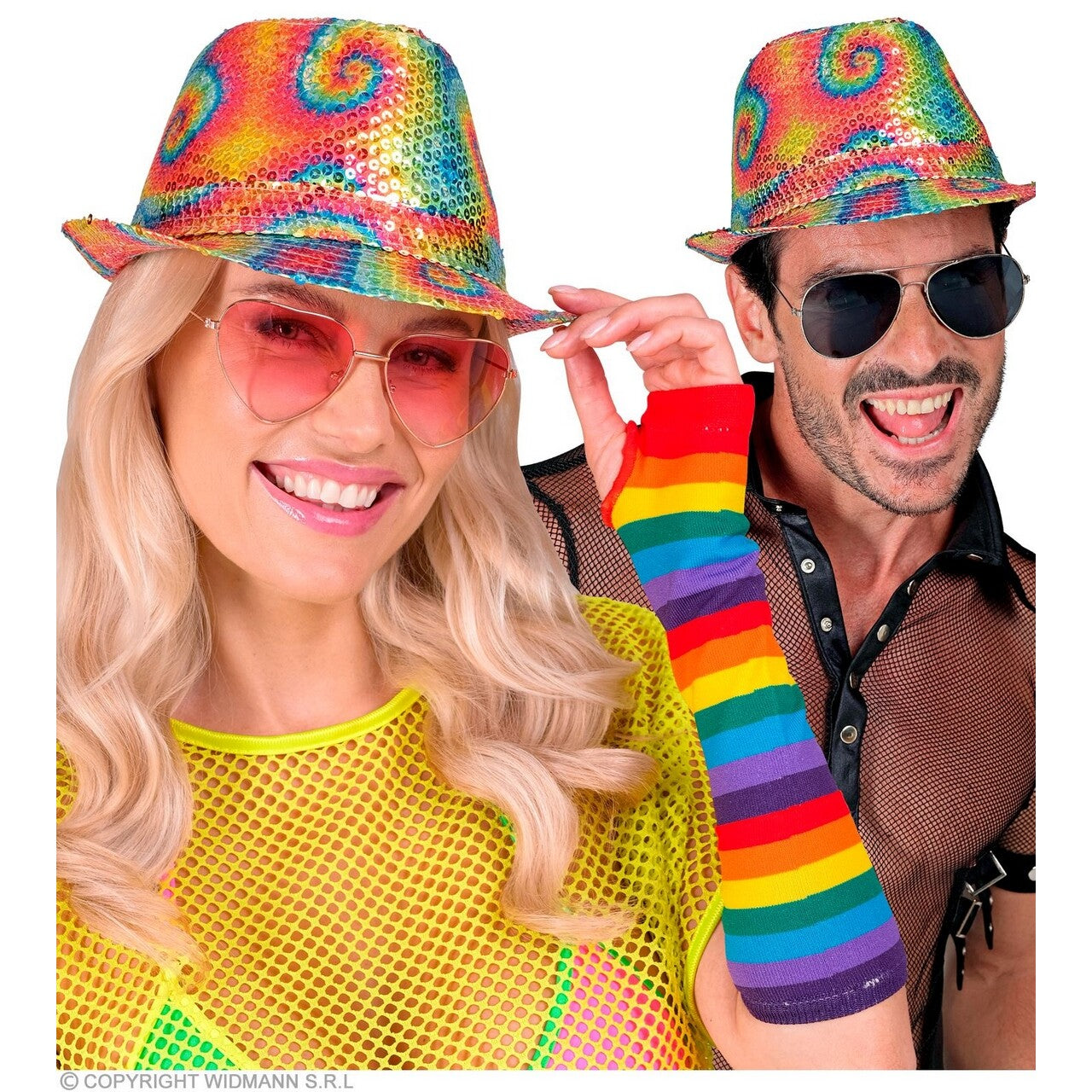 Op deze afbeelding zie je een Accessoires, van het merk Widmann. Pailletten Gangster Hoed Tie Dye