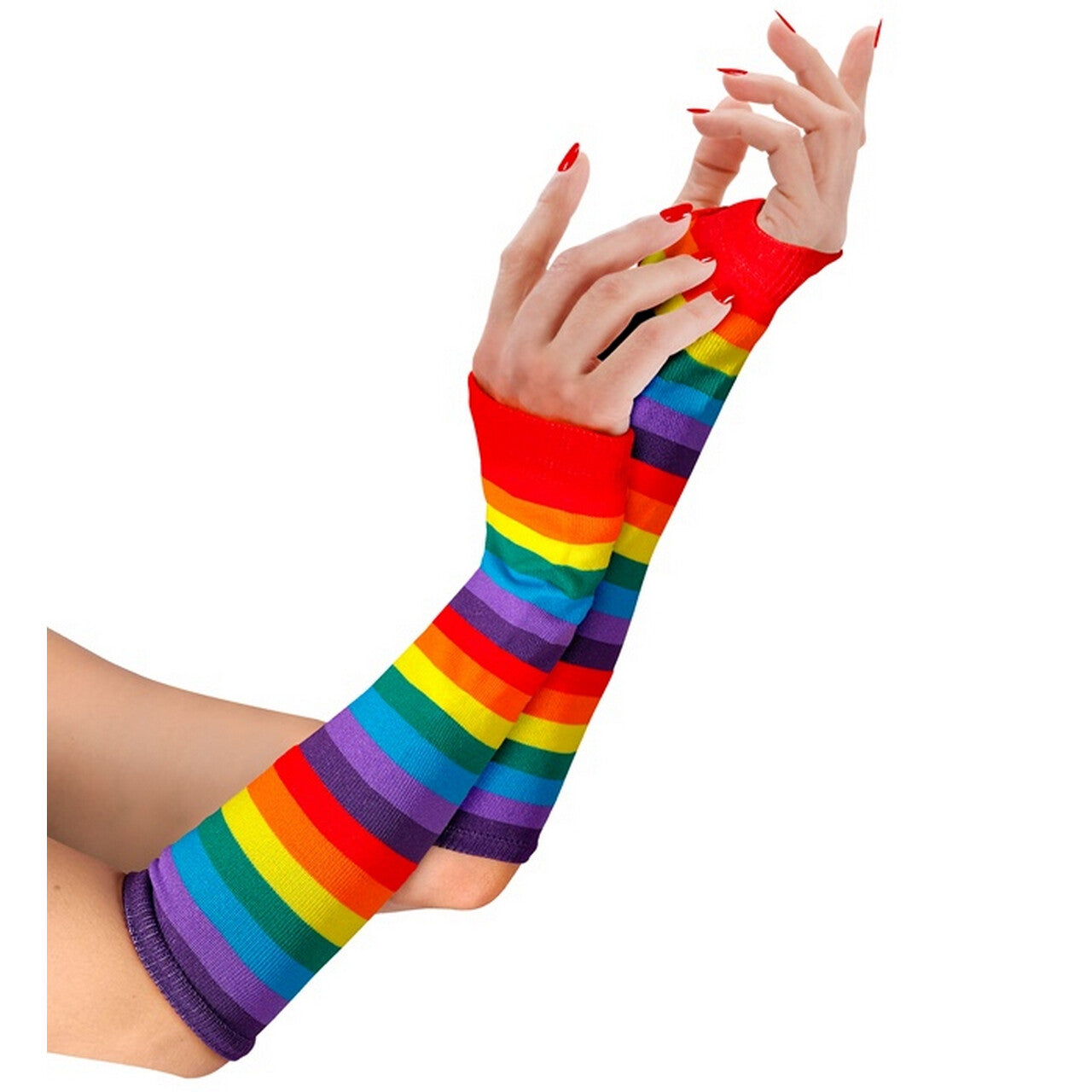 Op deze afbeelding zie je een Accessoires, van het merk Widmann. Vingerloze Lange Handschoenen Rainbow Stripes
