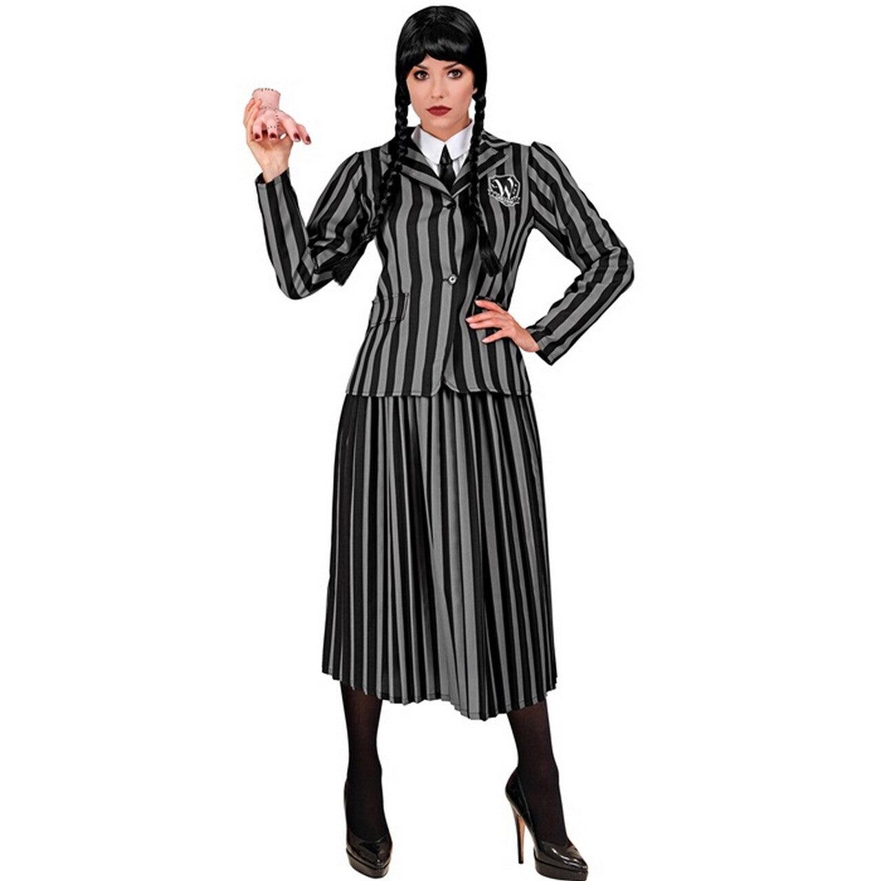 Op deze afbeelding zie je een Kostuums, van het merk Widmann. Schooluniform Wednesday Nevermore Academy Vrouw Kostuum