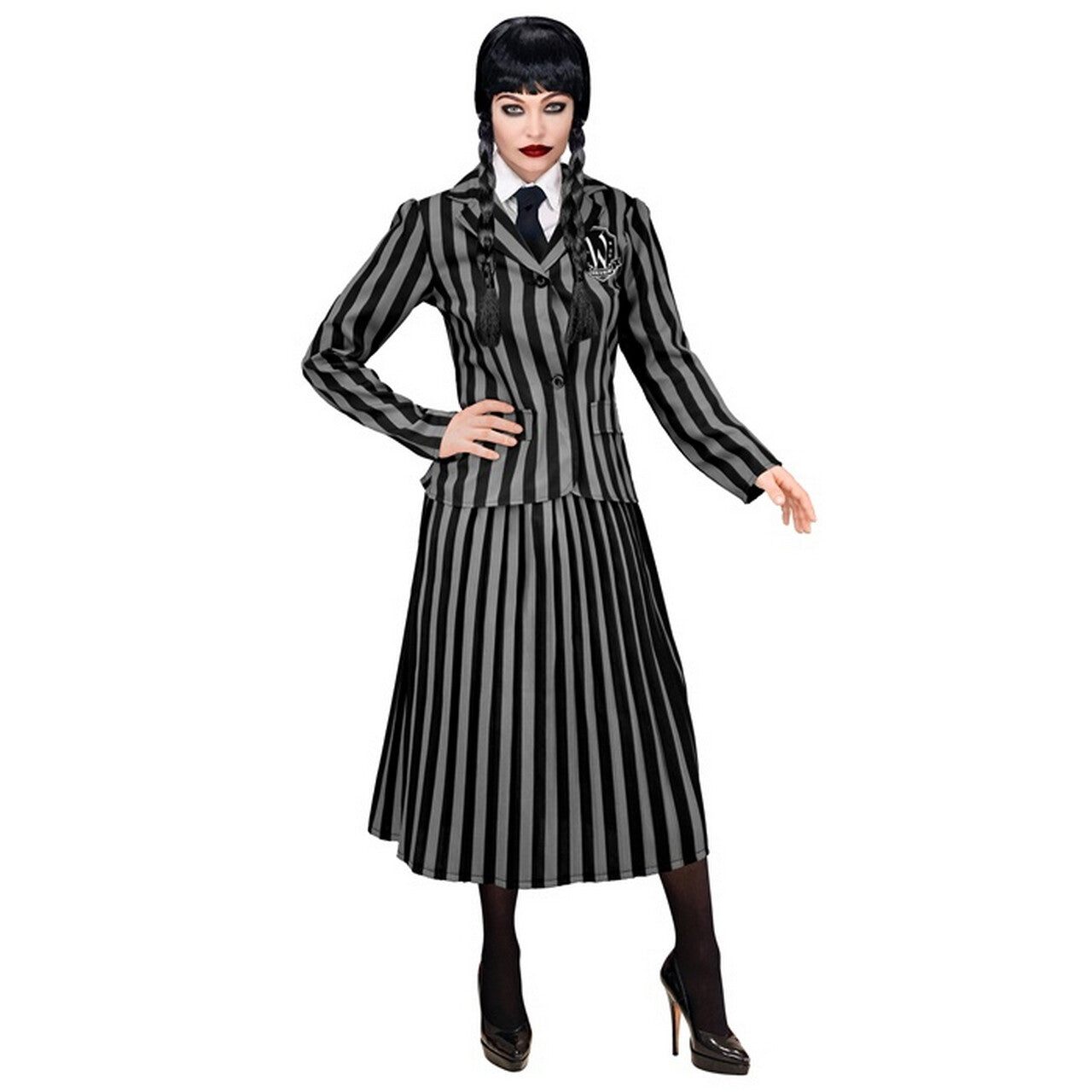 Op deze afbeelding zie je een Kostuums, van het merk Widmann. Schooluniform Wednesday Nevermore Academy Vrouw Kostuum