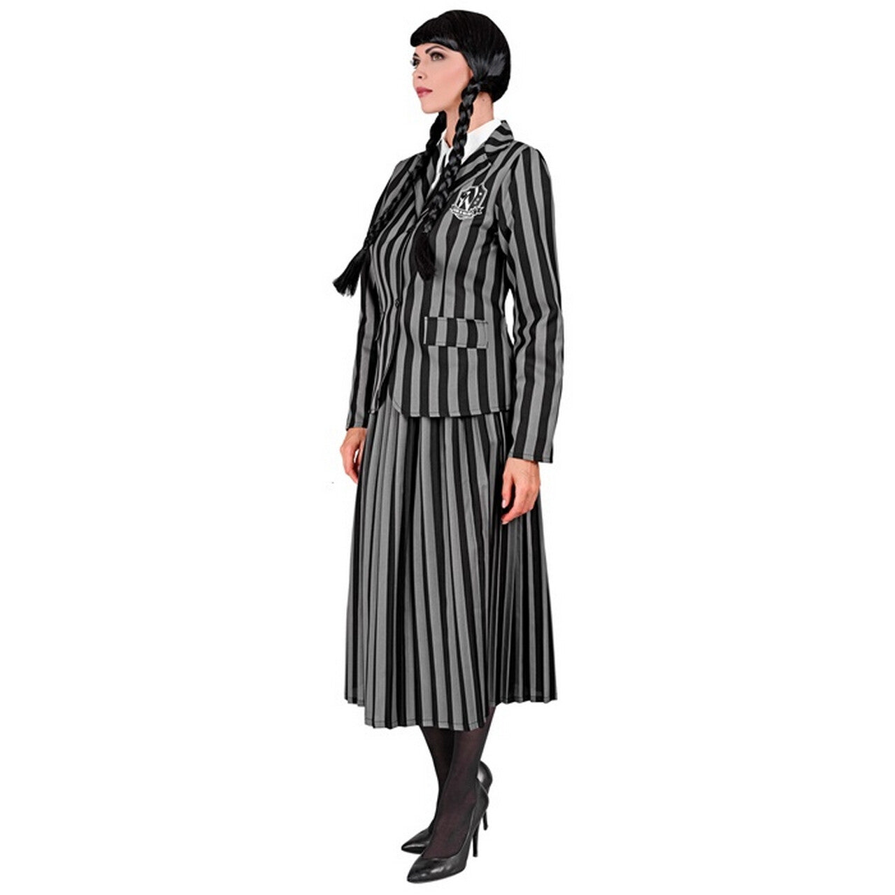 Op deze afbeelding zie je een Kostuums, van het merk Widmann. Schooluniform Wednesday Nevermore Academy Vrouw Kostuum