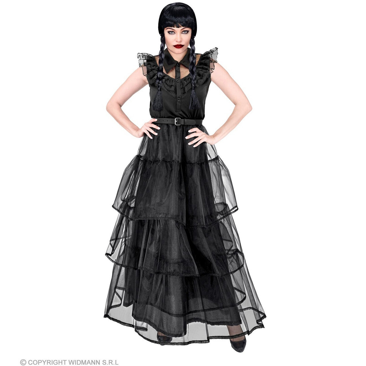 Op deze afbeelding zie je een Kostuums, van het merk Widmann. Gothic Party Wednesday Vrouw Kostuum