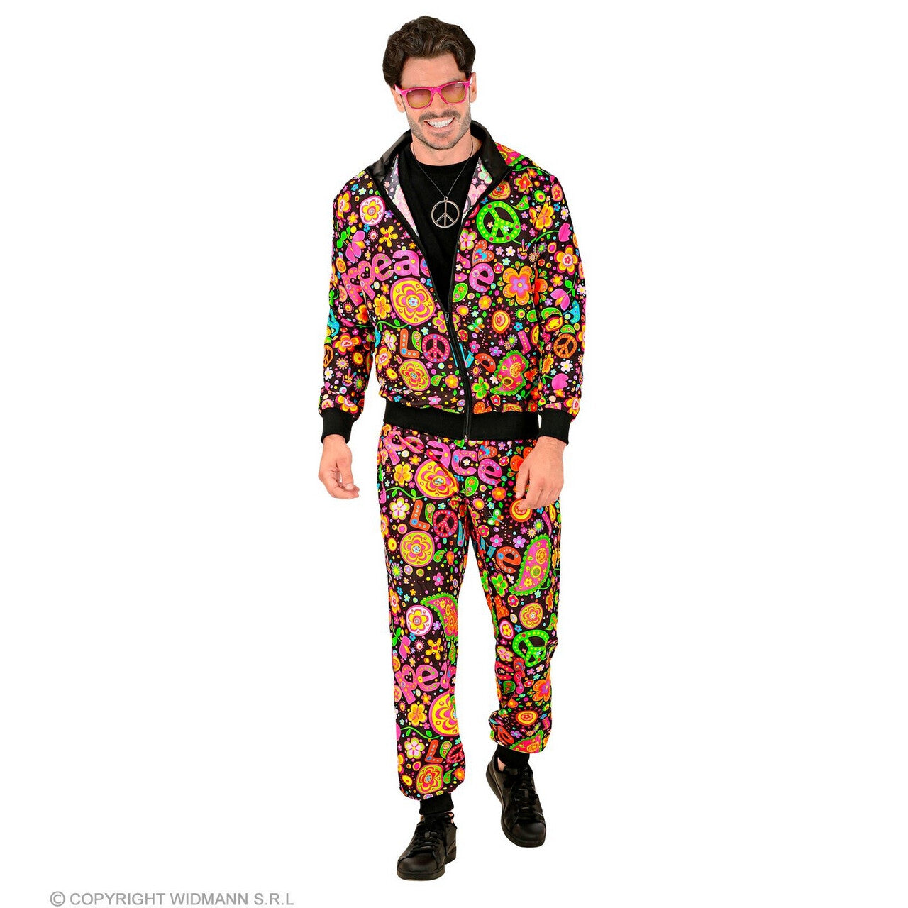 Op deze afbeelding zie je een Kostuums, van het merk Widmann. Hippie Paisley Peace Trainingspak Kostuum