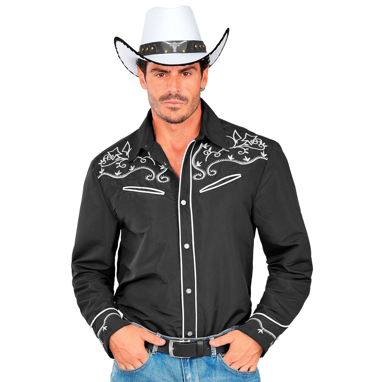 Op deze afbeelding zie je een Kostuums, van het merk Widmann. Western Cowboy Overhemd Zwart Man