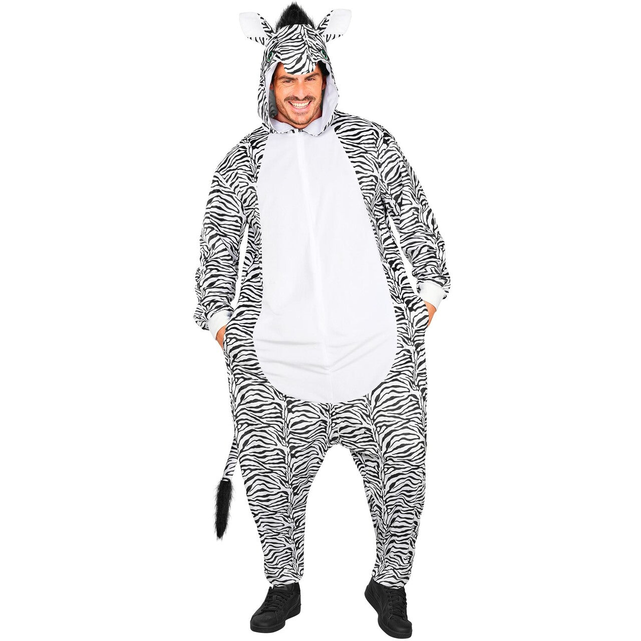 Op deze afbeelding zie je een Kostuums, van het merk Widmann. Comofort Zebra Onesie Kostuum